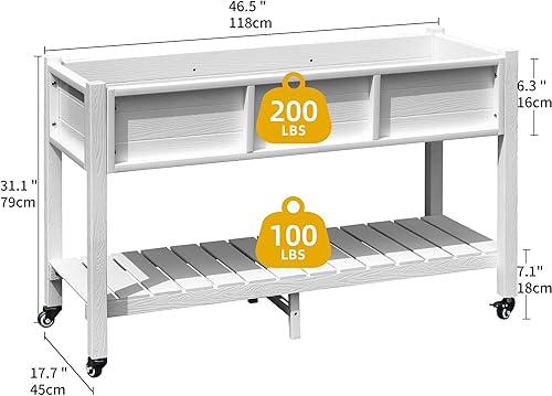 Miniatura 2 de DWVO Cama de jardín elevada de 47 x 18 x 31 pulgadas, resistente a la intemperie, soporte para maceta de madera de polietileno con patas, estante de