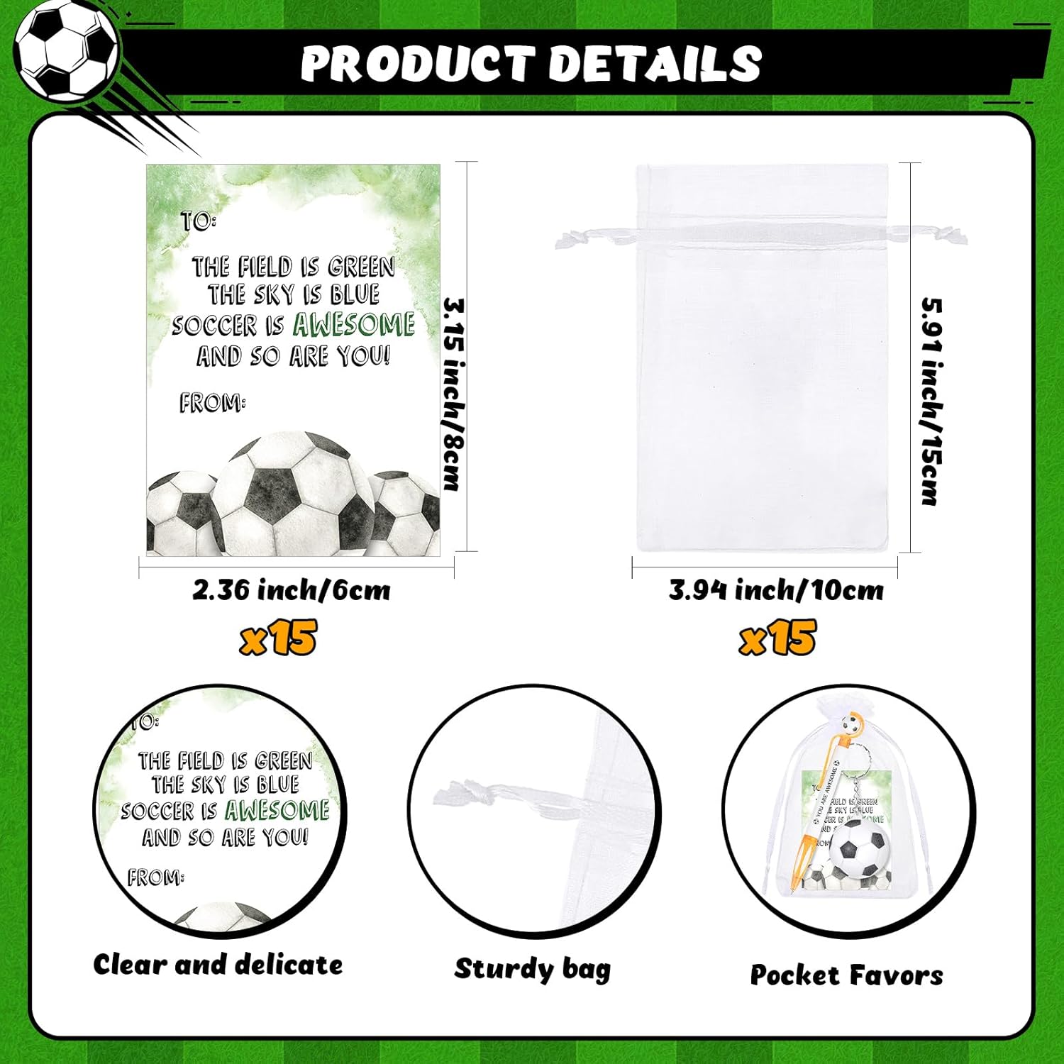 15 Sets Soccer Party Favors Team Gifts Include You Are Awesome Soccer Pens Stress Balls Keychains and Inspirational Cards