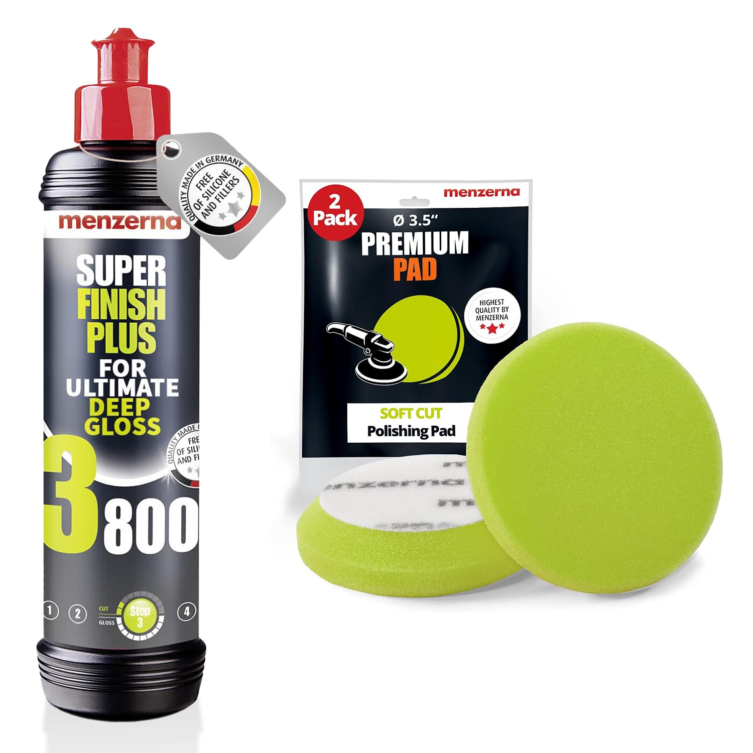 menzerna High Gloss Swirl Remover Kit I Car polishing Set with Menzerna Super Finish 3800 (8oz) and 3.5 Inch Polishing Pad I Brillant Gloss Kit for