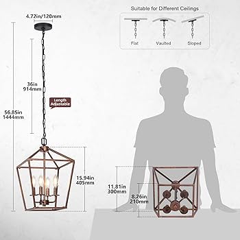 アンティーク　クレイドル Chandelier for Dining Room, 4-Light Rustic Chandelier
