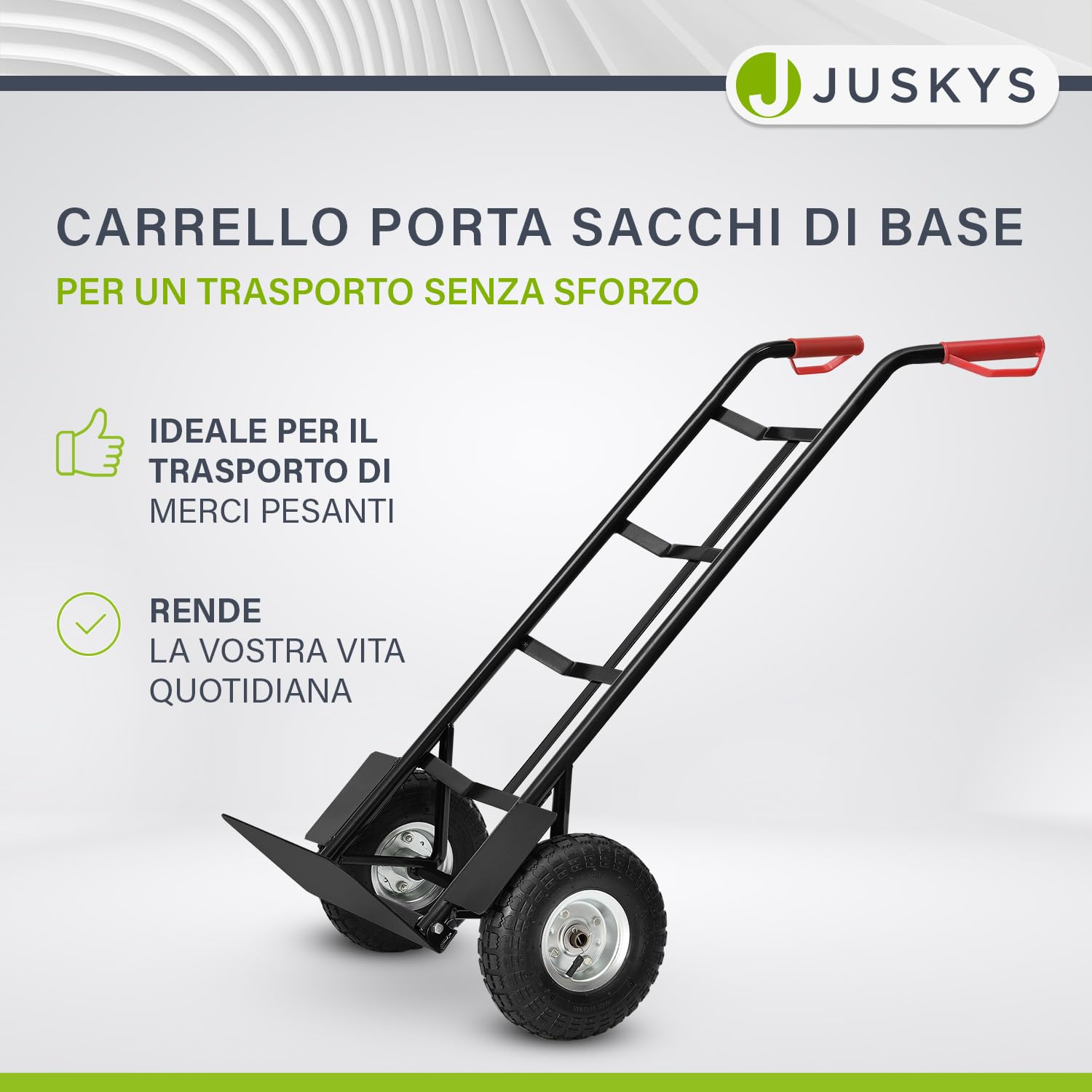 Juskys Carrello a mano Basic pieghevole - Carrello da trasporto con grandi ruote gonfiabili e telaio in acciaio massiccio - Carrello manuale per traslochi e casse di bevande