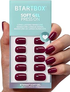 BTArtbox Press On Nails Kurz - Plum Rot Squoval Press On Nails mit Kleber für Frauen, Opaque Soft Gel Nägel Selber Machen in 16 Größen – 32 Gel Nägel Set, Blackberry