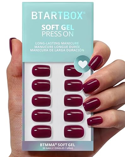 Miniatura 21 de BTArtbox - Uñas postizas a presión color rojo pastel con pegamento para mujeres, uñas postizas de gel suave y opaco en 16 tamaños, kit de 32 uñas