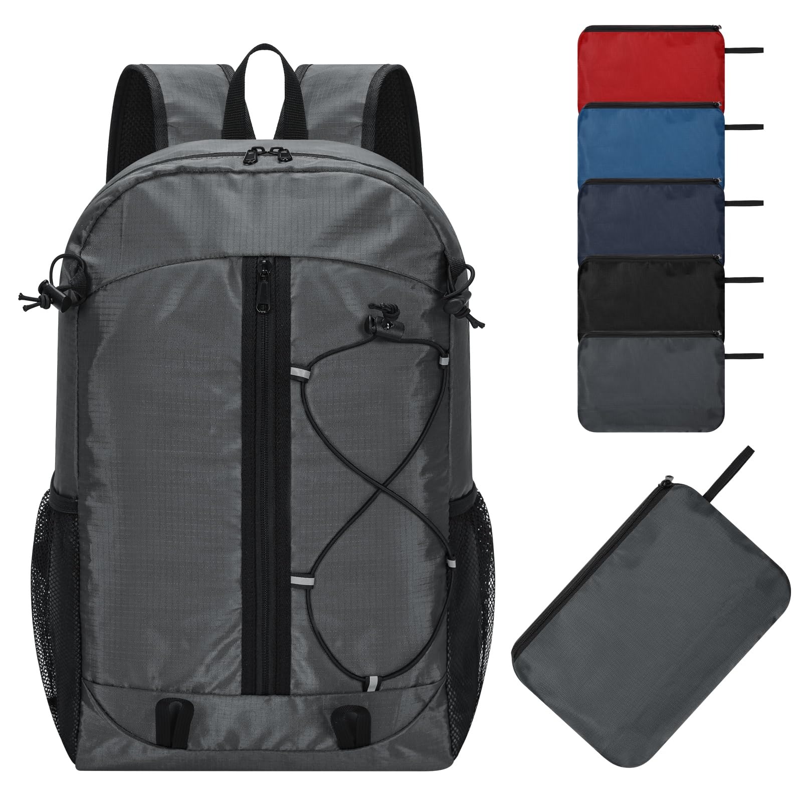 ZZY 25L Foldable Hiking Backpack - Lightweight Packable Rucksack Bag Water Resistant Daypack for Outdoor, Camping, Sports -Grey