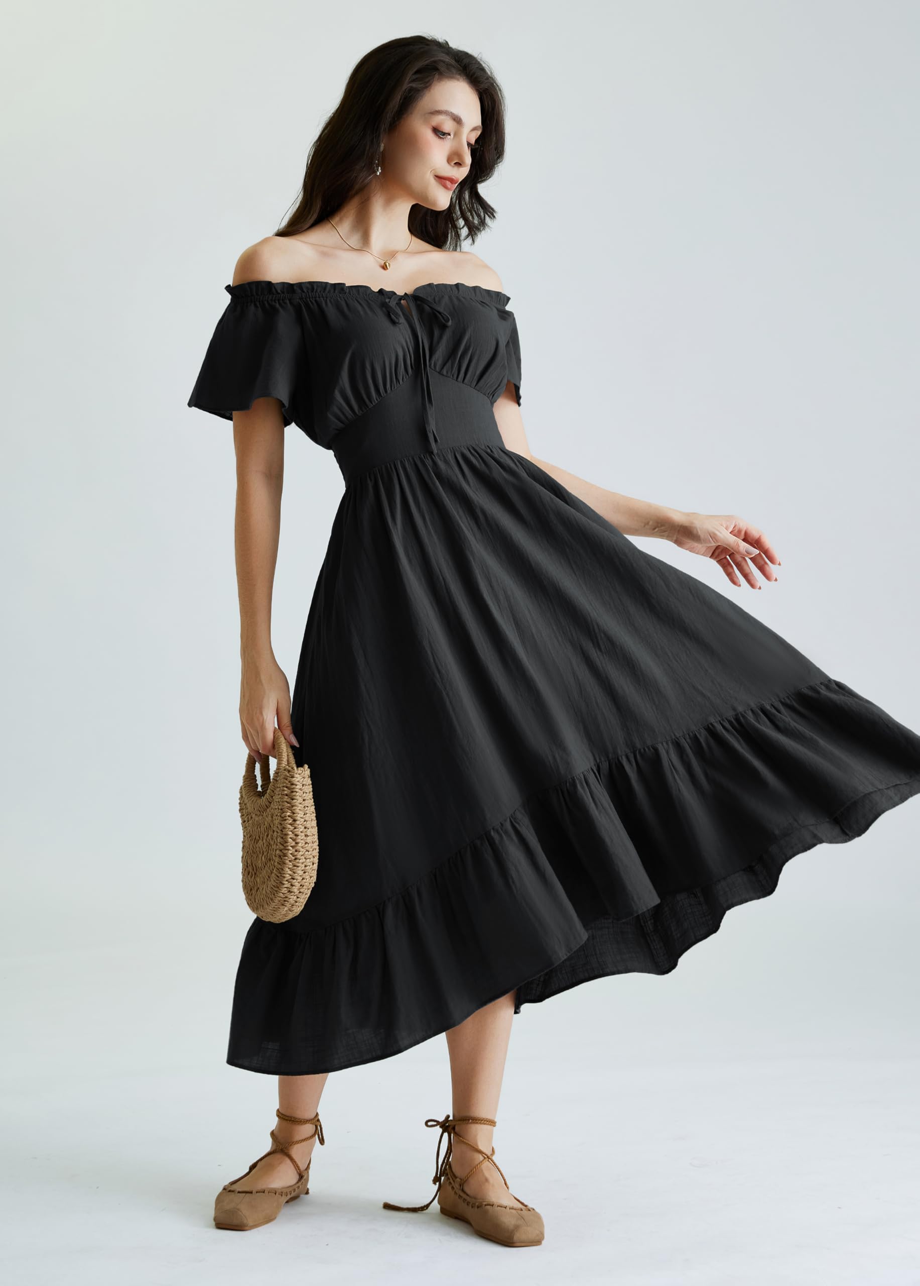 SCARLET DARKNESS Vestido largo renacentista con hombros descubiertos y dobladillo asimétrico para mujer