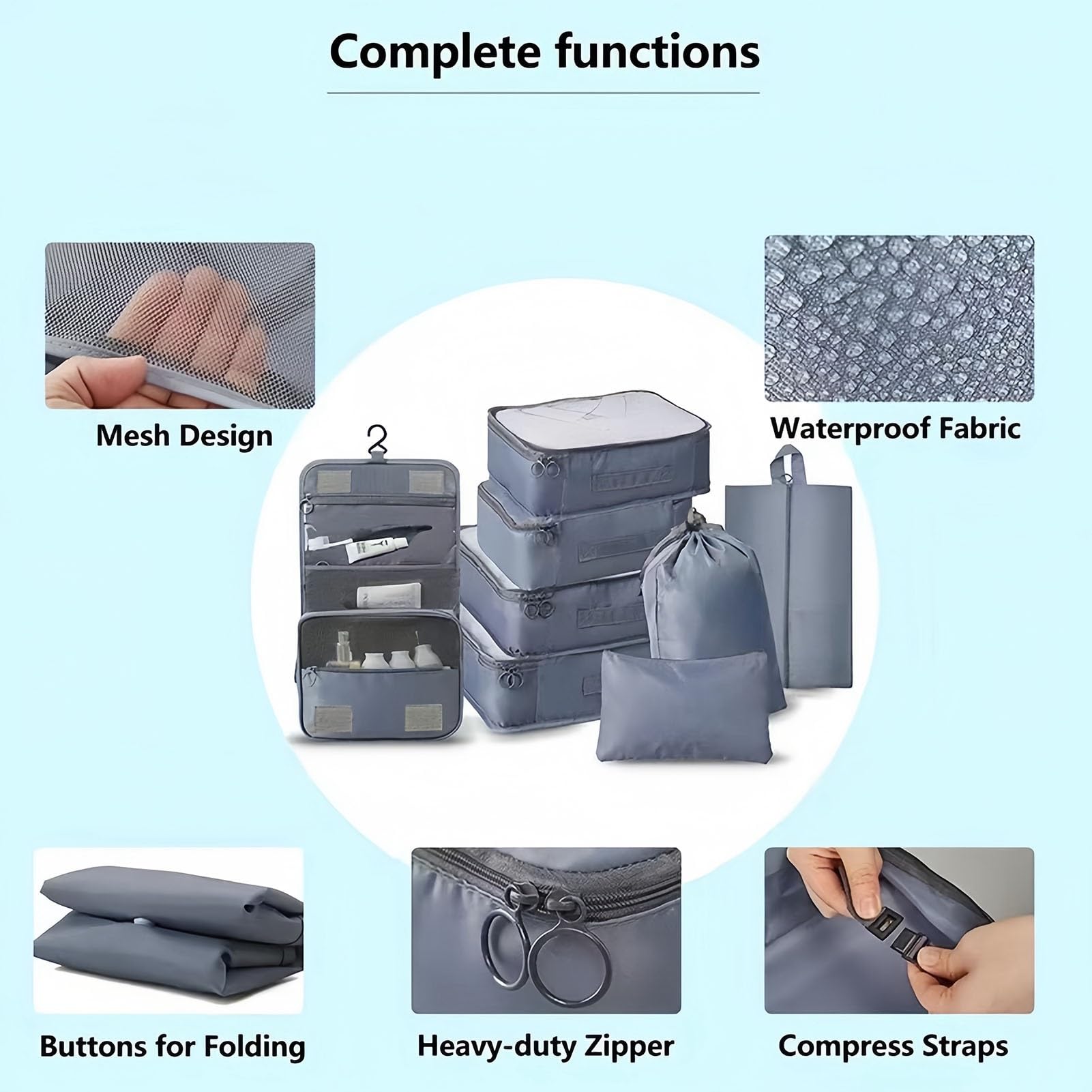 Organizer Valigie Salvaspazio, Cubi di Imballaggio Storage Travel Luggage Valigia Organizer Packing Cubes for Travel Set Viaggiot Essentials(Gray,10 Pcs)