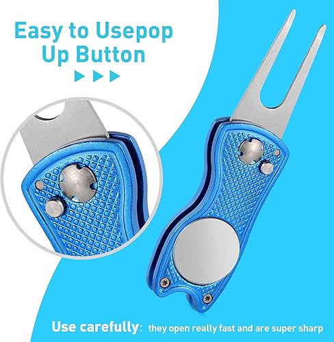 Miniatura 5 de Skylety 3 piezas de herramientas de reparación de golf Divot de acero inoxidable, plegable, magnético, herramienta de reparación de marcadores de