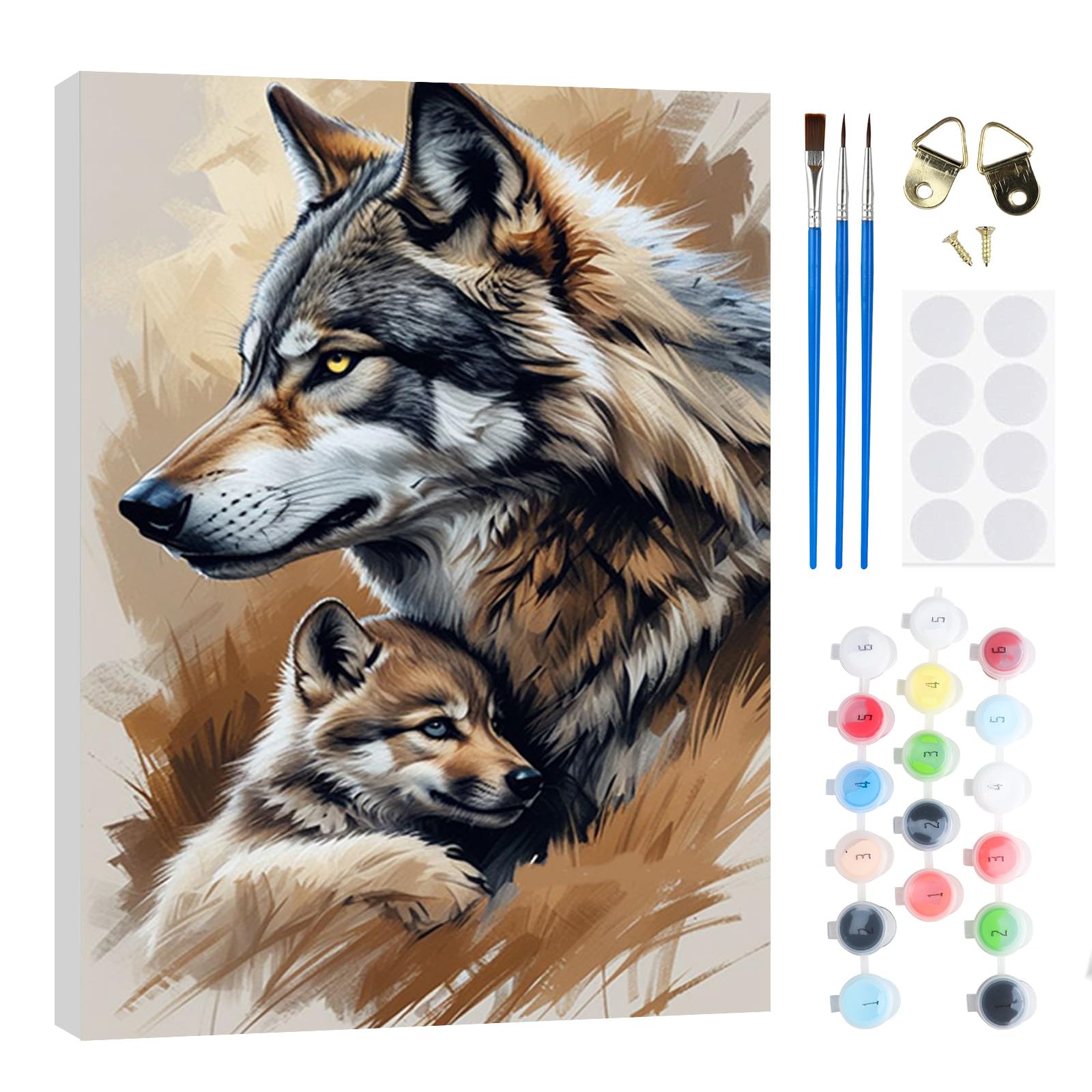 RICUVED Wolves Paint By Numbers Kit with Framed 20x30cm