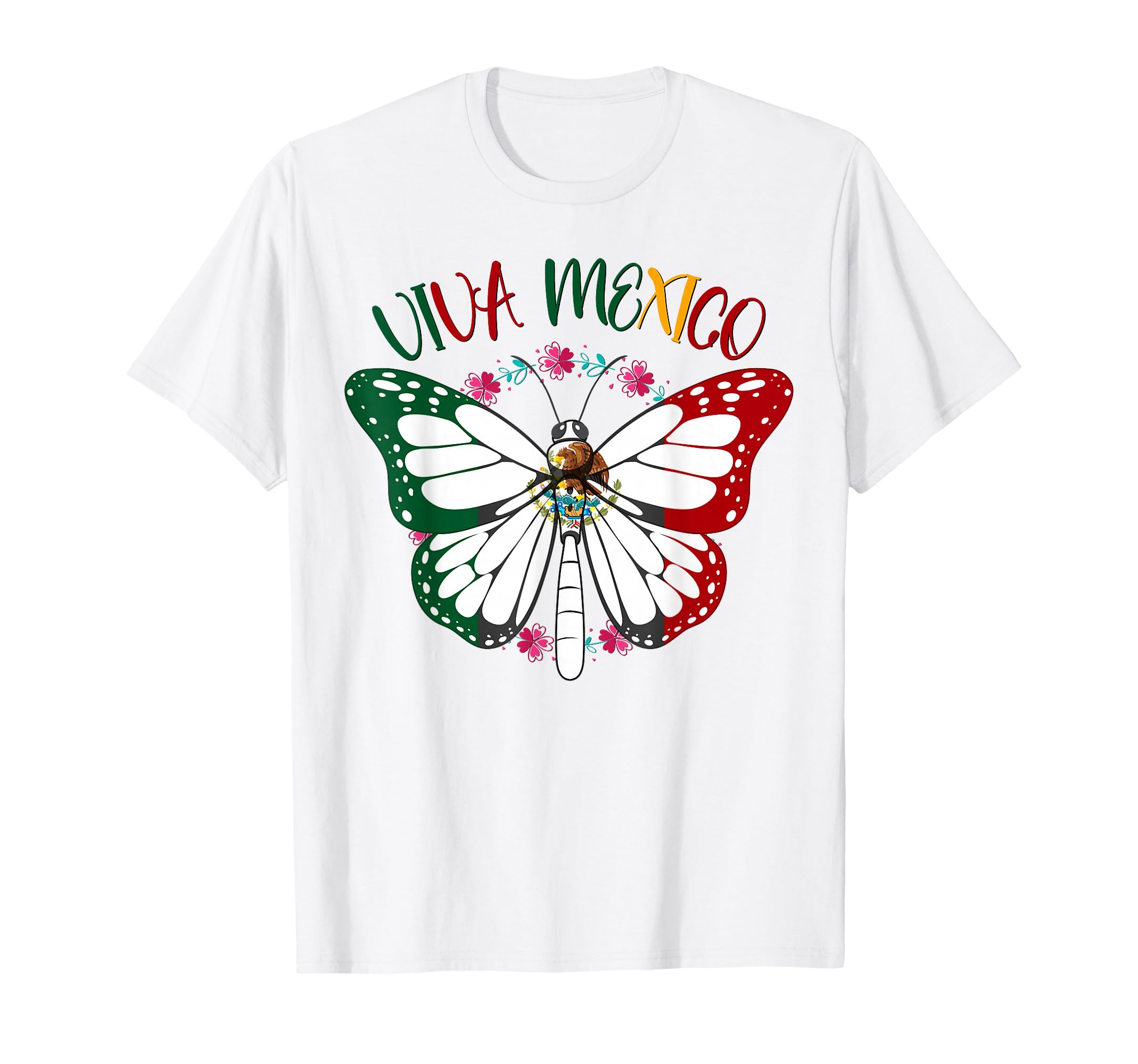 Viva Mexico Shirt Women Kids Girls Butterfly Mexican Flag T-Shirt