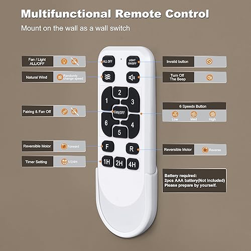 Miniatura 7 de Ohniyou Ventilador de techo de 60 pulgadas sin luz, control remoto de ventilador industrial y control por aplicación, motor de CC silencioso