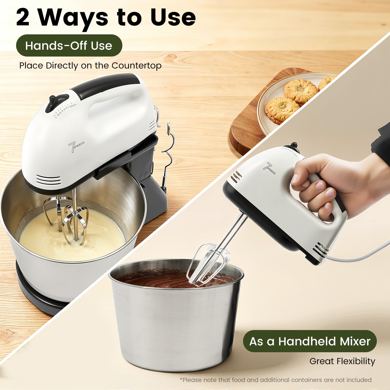 Robot de cocina, batidora de 6 velocidades, con tazón de 1,7 l, para mantequilla, pasteles, crema, leche