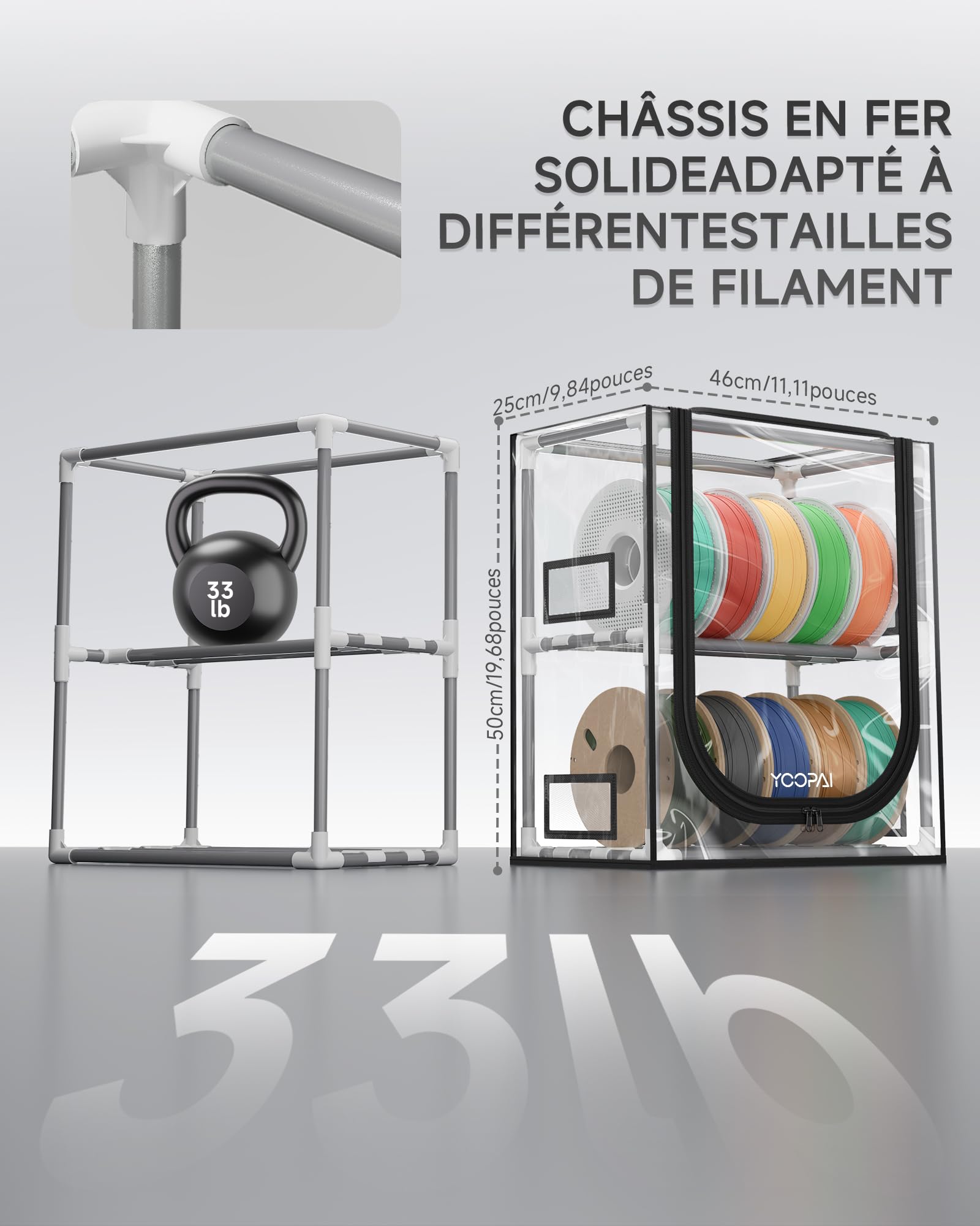 YOOPAI Boîte de rangement pour filament d'imprimante 3D avec déshydratants – Étagère de rangement en métal à 2 niveaux avec couvercle transformateur, peut contenir jusqu'à 10 rouleaux de filaments