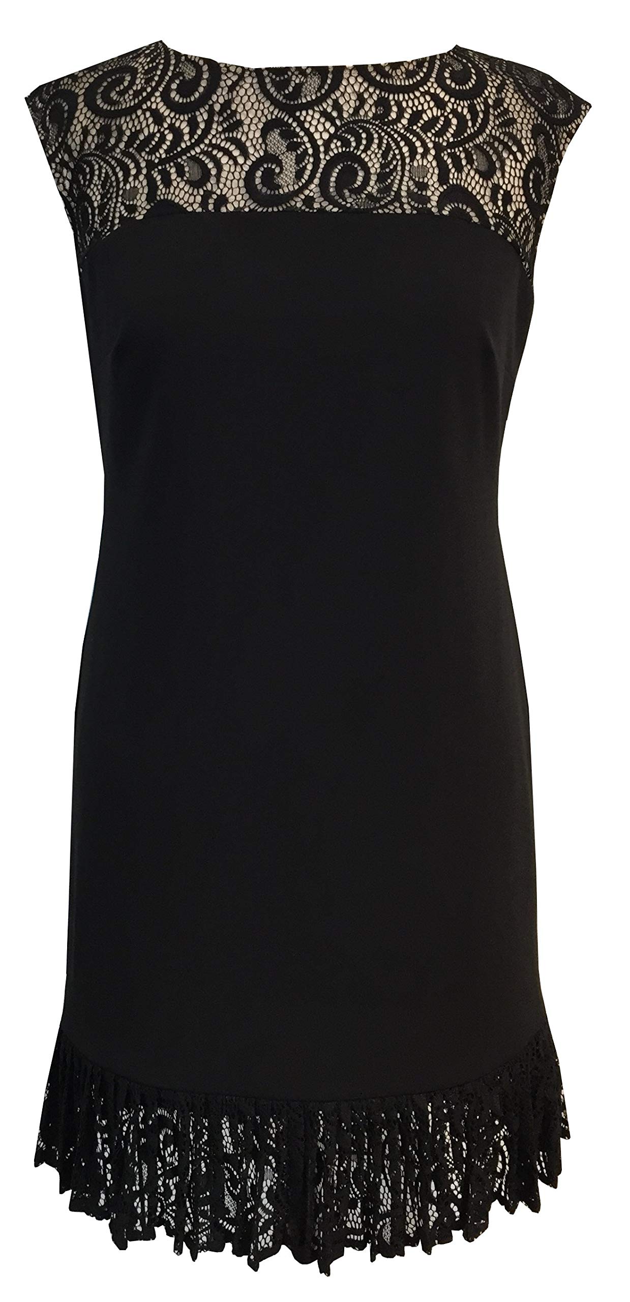 Sandra Darren Womens Extended Shoulder Crepe Sheath Dress Black Tan | Desertcart Maldives Sandra Darren Womens Extended Shoulder Crepe Sheath Dress Black Tan | Desertcart Maldives