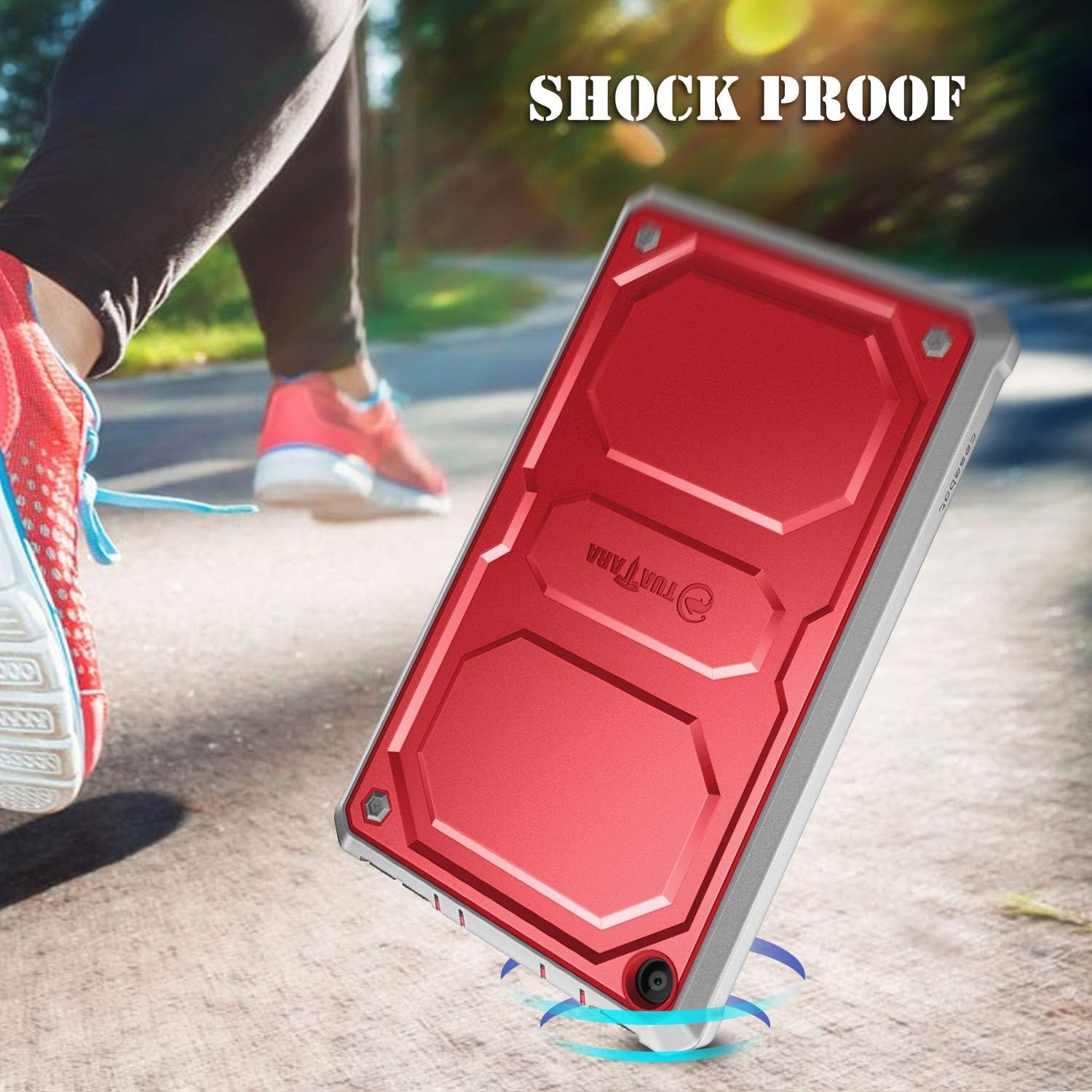 Fintie Shockproof Case for All-New Amazon Fire 7 Tablet (9th Generation, 2019 Release) - Rugged Unibody Hybrid Full Protective Bumper Cover with Built-in Screen Protector, Red