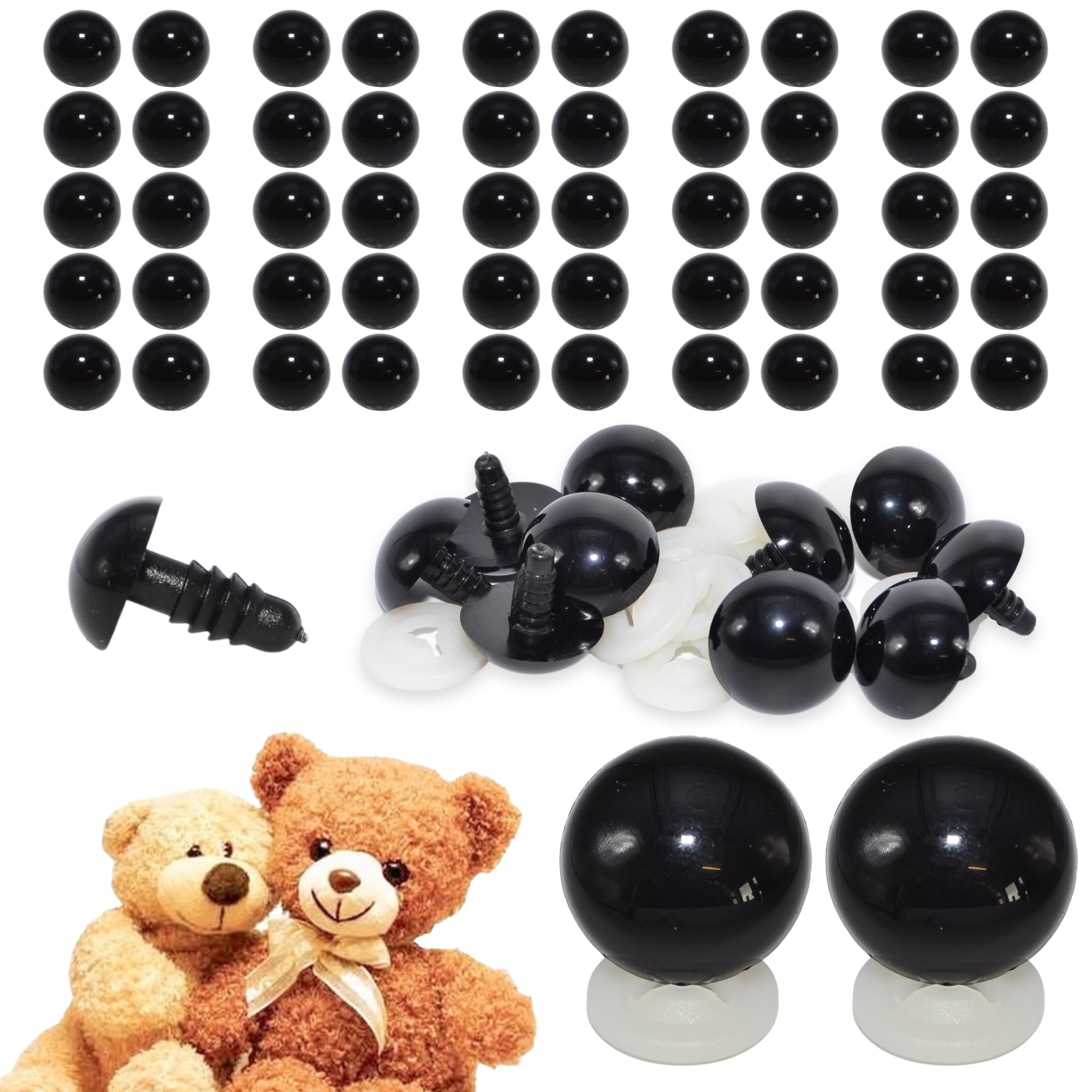 celloexpress Solid Black Eyes with Plastic Backs - Safety Eyes for Soft Toy or Teddy Bear Making - 30mm, Pack of 25 Pairs — image 1