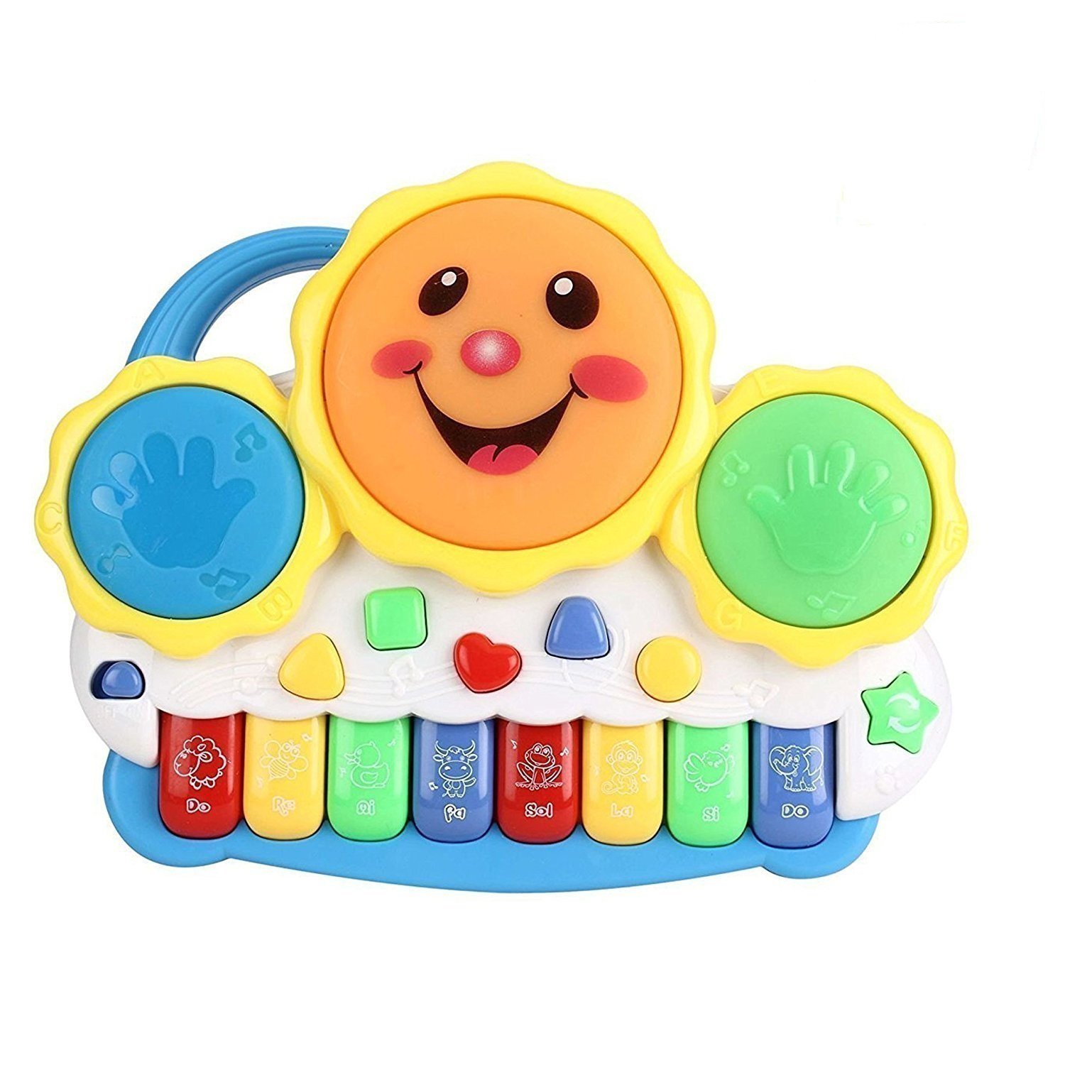 Techno Buzz Deal Drum Keyboard Musical Toys with Flashing Lights - Animal Sounds and Songs, Multi Color