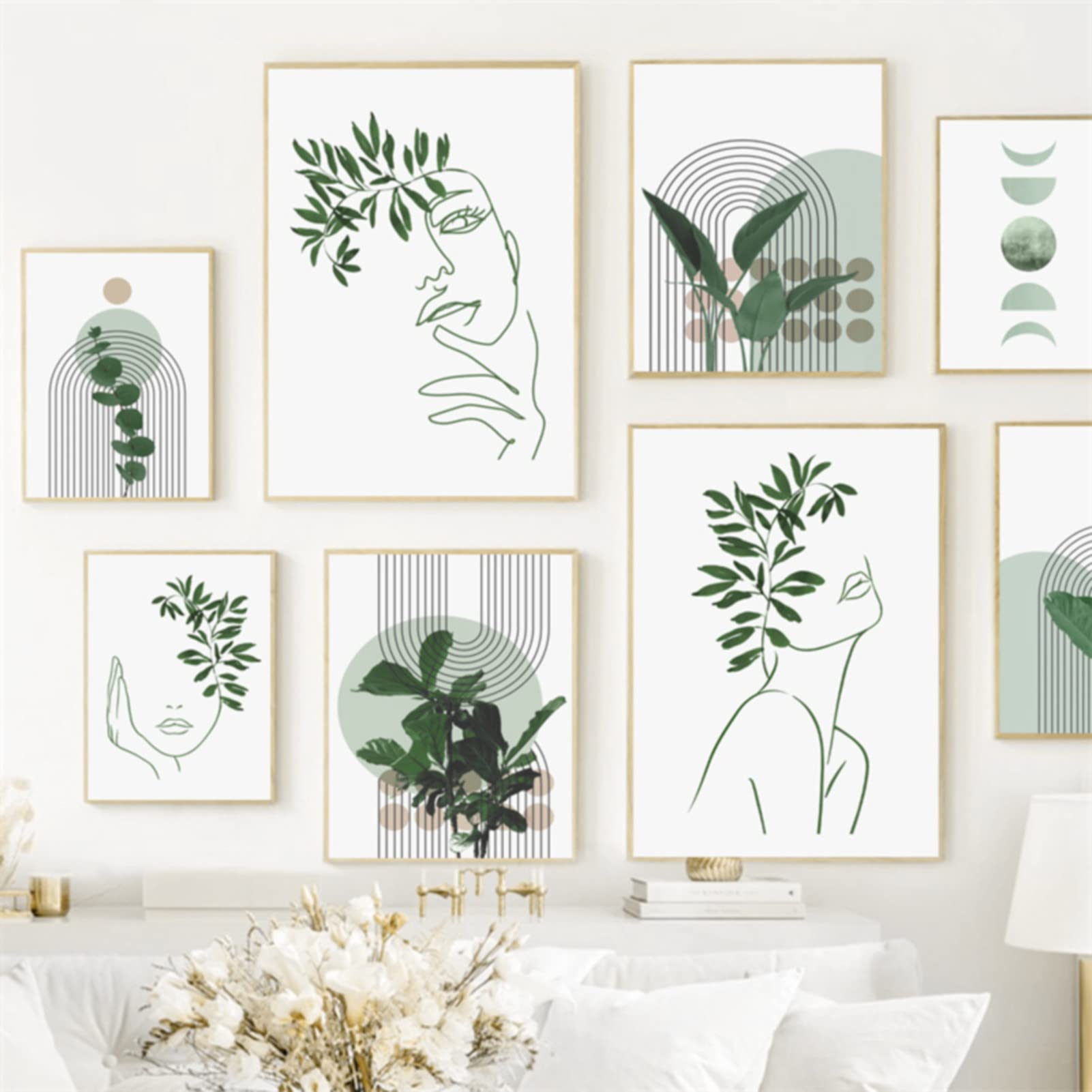 Martin Kench Lot de 3 posters bohémiens, images esthétiques de plante verte, tableaux muraux modernes, décoration de salon, chambre à coucher, sans cadre, C, 50 x 70 cm