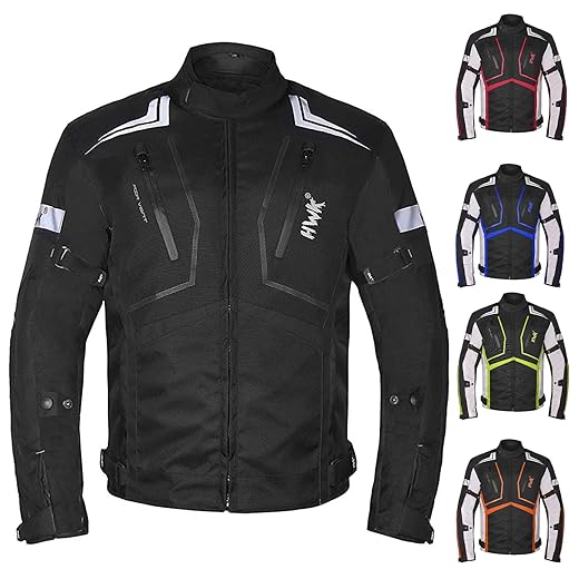 Motorcycle Jacket For Men Textile Motorbike Dualsport Enduro Motocross Racing Biker Riding CE Armored Waterproof All-Weather (Black, M)
