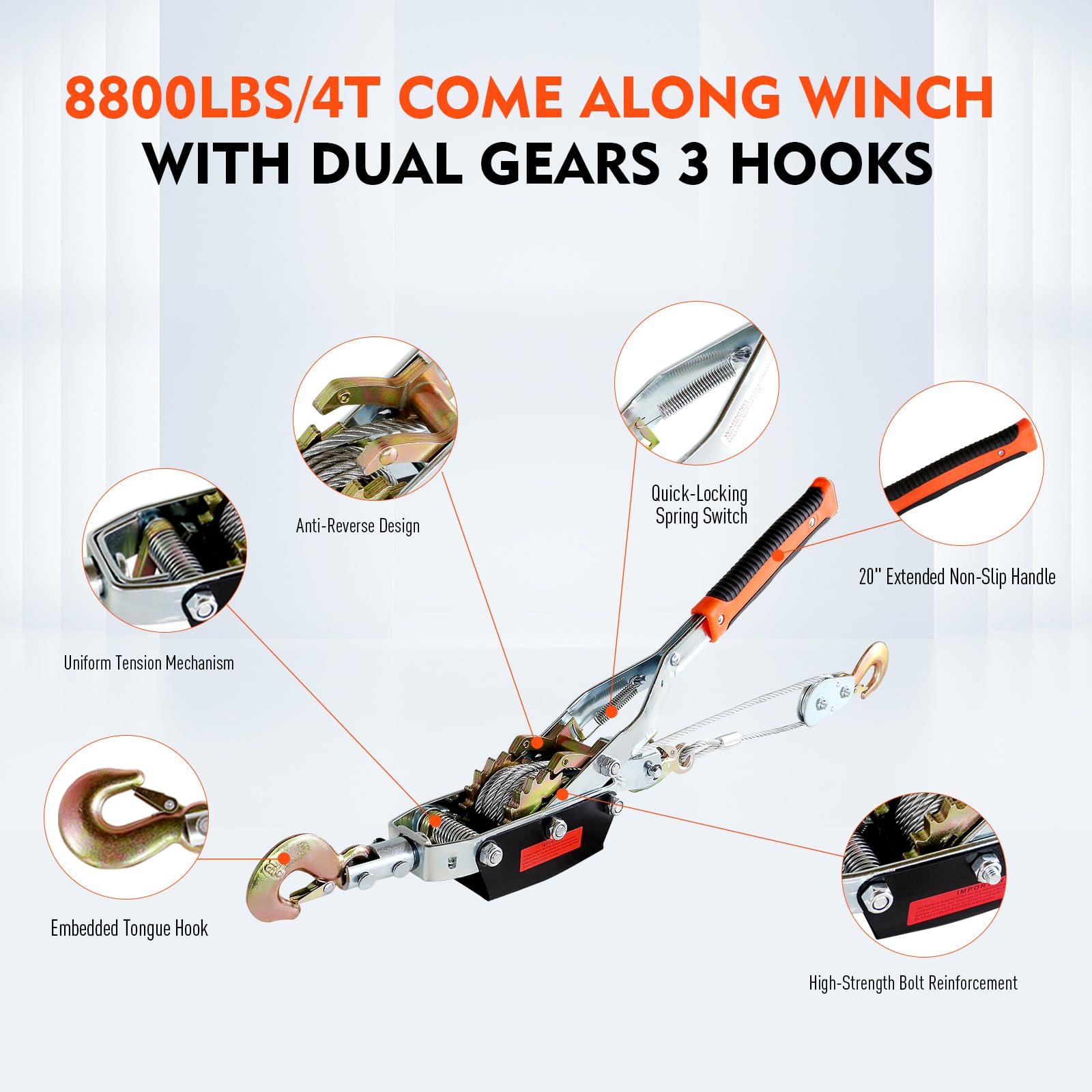 4 Ton Come Along Winch - 8800lbs Pulling Power -5