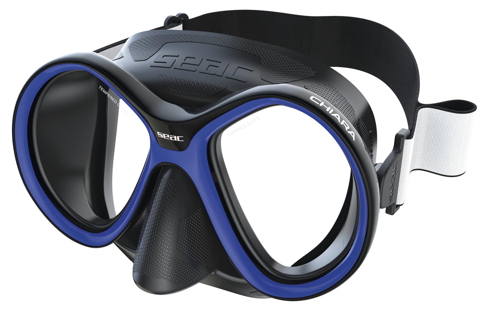 SEAC Chiara, Double-glazed Mask in Tempered Glass for Diving and Snorkeling with 3D Buckle, with Fabric or Silicone Headboard