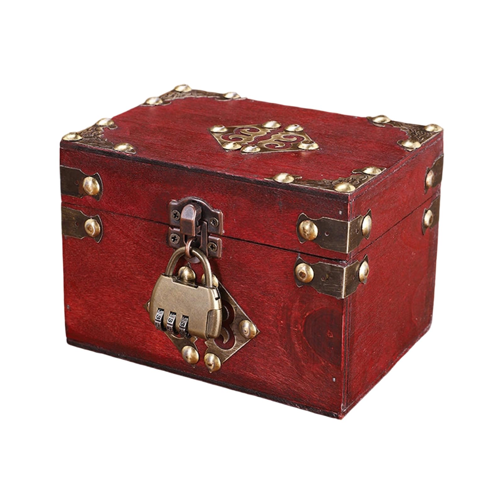 Kaeltsyn Retro World Wooden Keepsakes Chest with Secure Locking Traditional Jewelry Organizers for Valuables and Collectibles Rural Trinket Box Small Chest