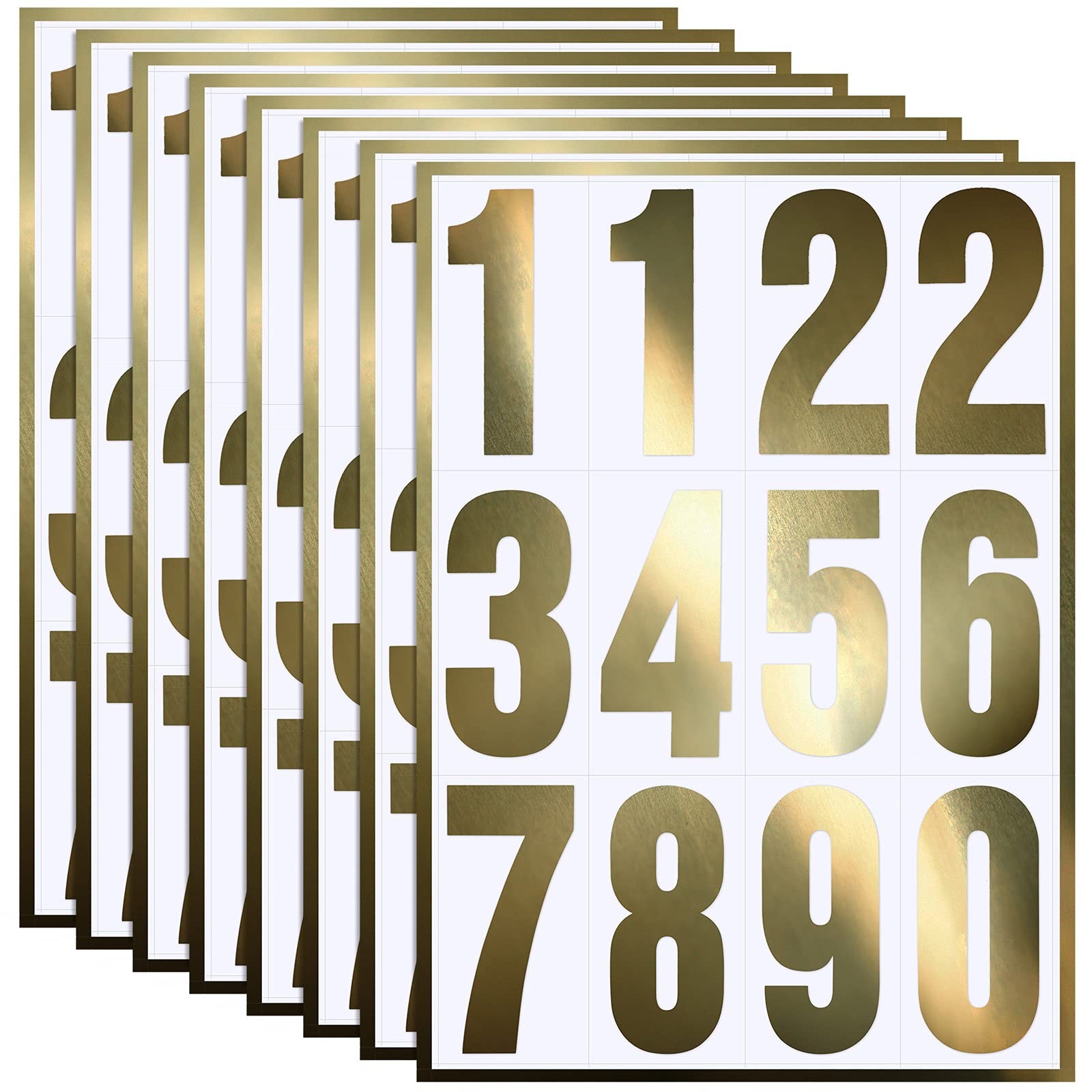 Tenare 96 Pcs Vinyl Number Stickers 0-9 Reflective,3 Inch,Gold in White