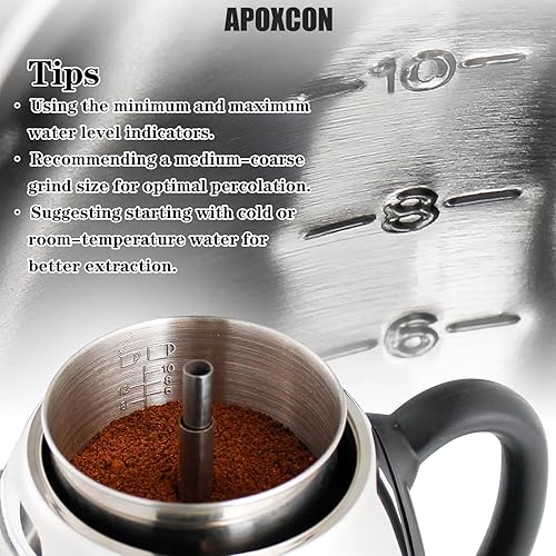 Vista 7 de Cafetera eléctrica percoladora de acero inoxidable con perilla de progreso de preparación transparente y pico sin goteo, autocalentamiento y acero