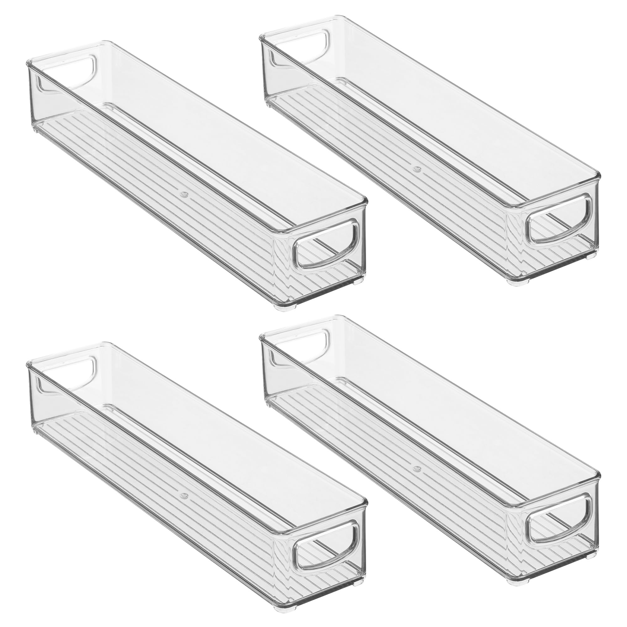 iDesign - Contenedores apilables de plástico para despensa con asas, contenedores de almacenamiento para organizar la cocina, juego de 4, transparentes