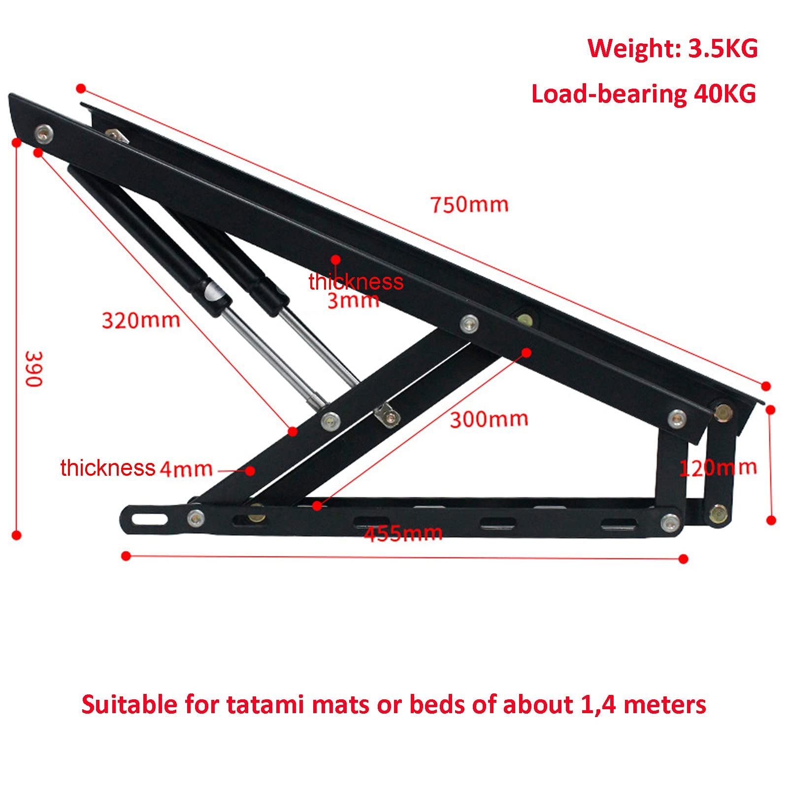 Pack of 2 Pneumatic Bed Lifting Mechanism for Heavy Bed Boxes Gas Springs Furniture Hinge Spring Hinges Folding Lift Up Spring Hinges