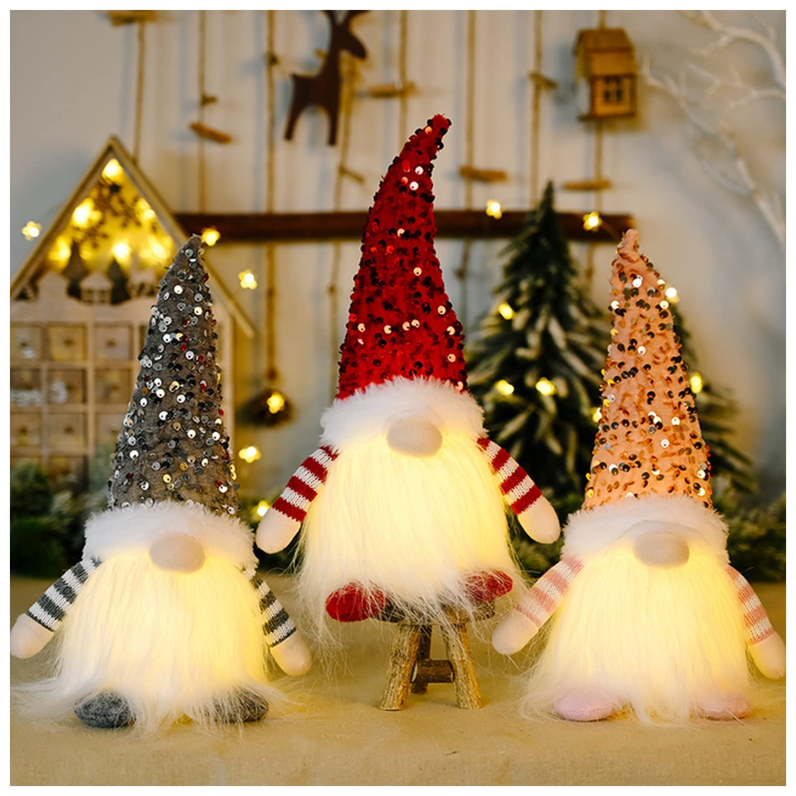 Décoration de noël GNOME de Noël 3PCS avec LED Ornements de Table Santa elf Santa Elfe suédoise Décoration Sapin de noël