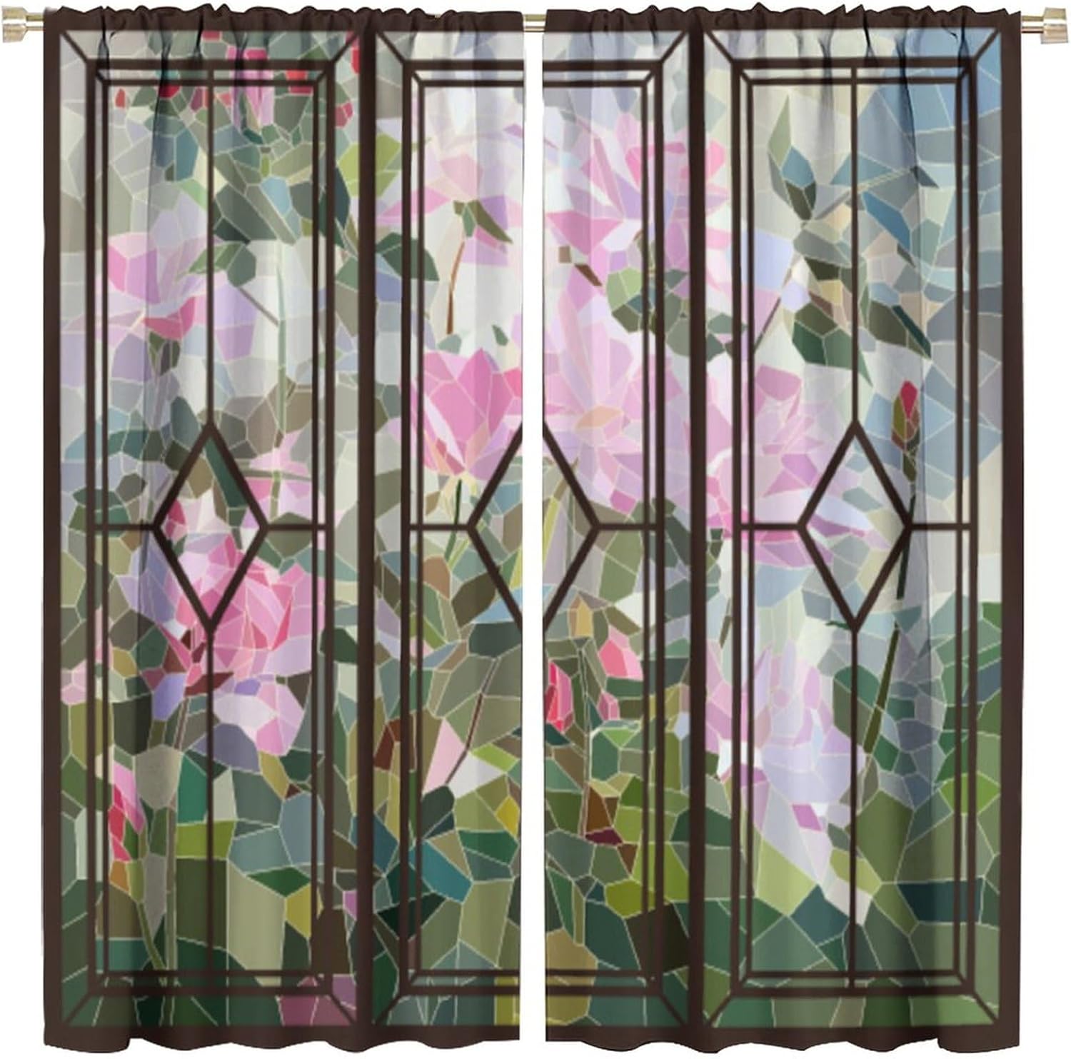 Vintage Stained Glass Curtains, Exotic Abstract Colorful Floral Fractal Geometric Seamless Pattern, Thermal Insulation Blackout Rod Pocket Window Treatments for Living Room Bedroom Bathroom 42x63in