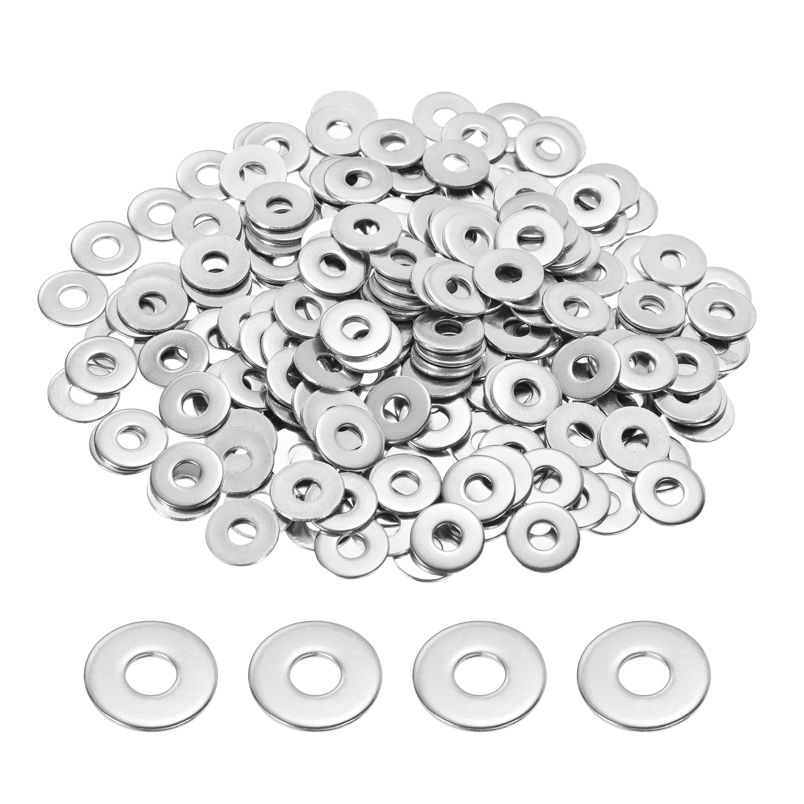PATIKIL M4 304 Stainless Steel Flat Washer, 200 Pcs 4mm ID 12mm OD 1mm Thick Metric Washers Metal Sealing Gasket Ring for Screws Bolts Factories Home Outdoor Projects — image 1