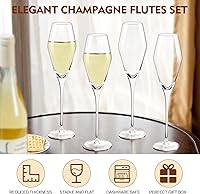 Vista 3 de Juego de 4 copas de champán de cristal soplado a mano de 8.4 onzas, elegantes copas de tulipán, regalo ideal para bodas, aniversarios, día de 4