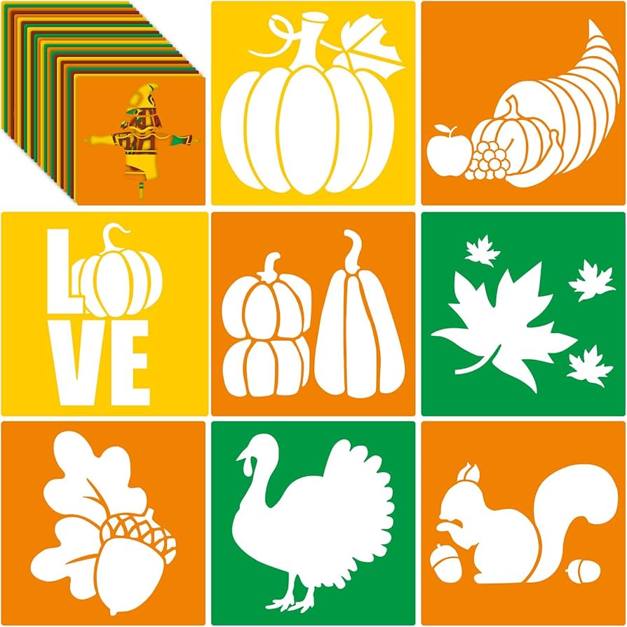 Amazon.com : Henoyso 24 Pcs Fall Stencil Set 8 x 8 Inch Plastic Drawing Painting Stencil Templates Stencil Assorted Stencils Reusable for Kids Painting on Wood Paper Scrapbook Wedding DIY Art Crafts :
