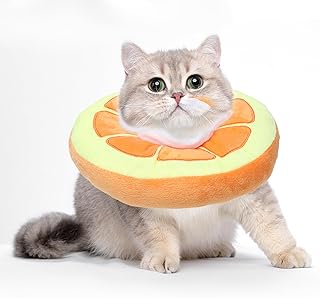 Naiveferry 1Pc Cat Cone Collar Soft, Cute Orange Donut Cat Recovery Collar Adjustable Elizabethan Collar Cat Cones to Stop Licking After Surgery Cat Cone for Small Pet