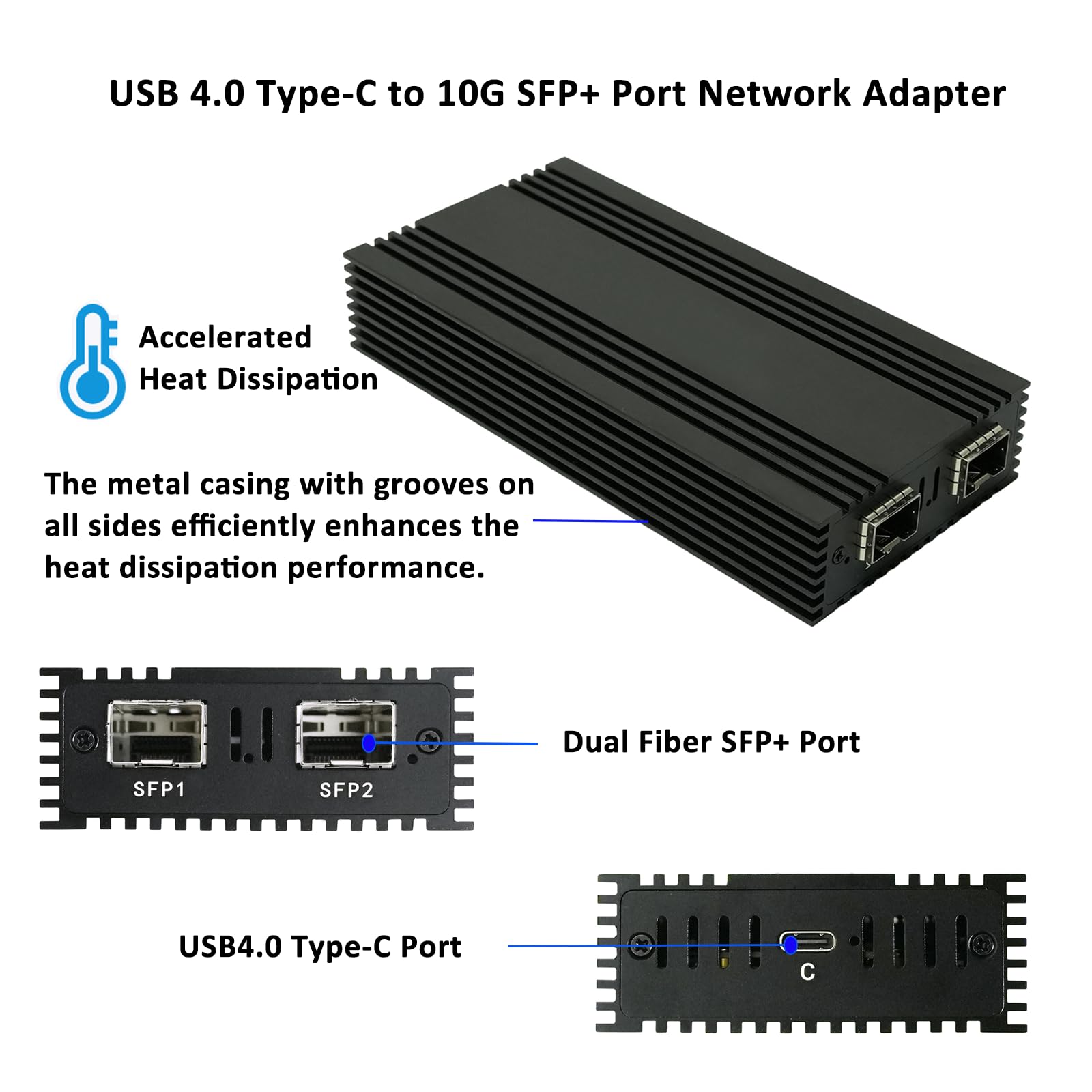 Adattatore di rete Ethernet da USB 4 a doppia porta SFP+ da 10 Gb con chipset Intel 82599ES compatibile con Thunderbolt 5/4/3 per connessioni di rete ad alta velocità