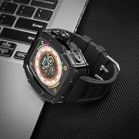 Vista 4 de Funda de lujo para Apple Watch Ultra 3/2/1 de 1.732 pulgadas FKM Band, resistente carcasa de metal + vidrio integrado + correa de fluoroelastómero