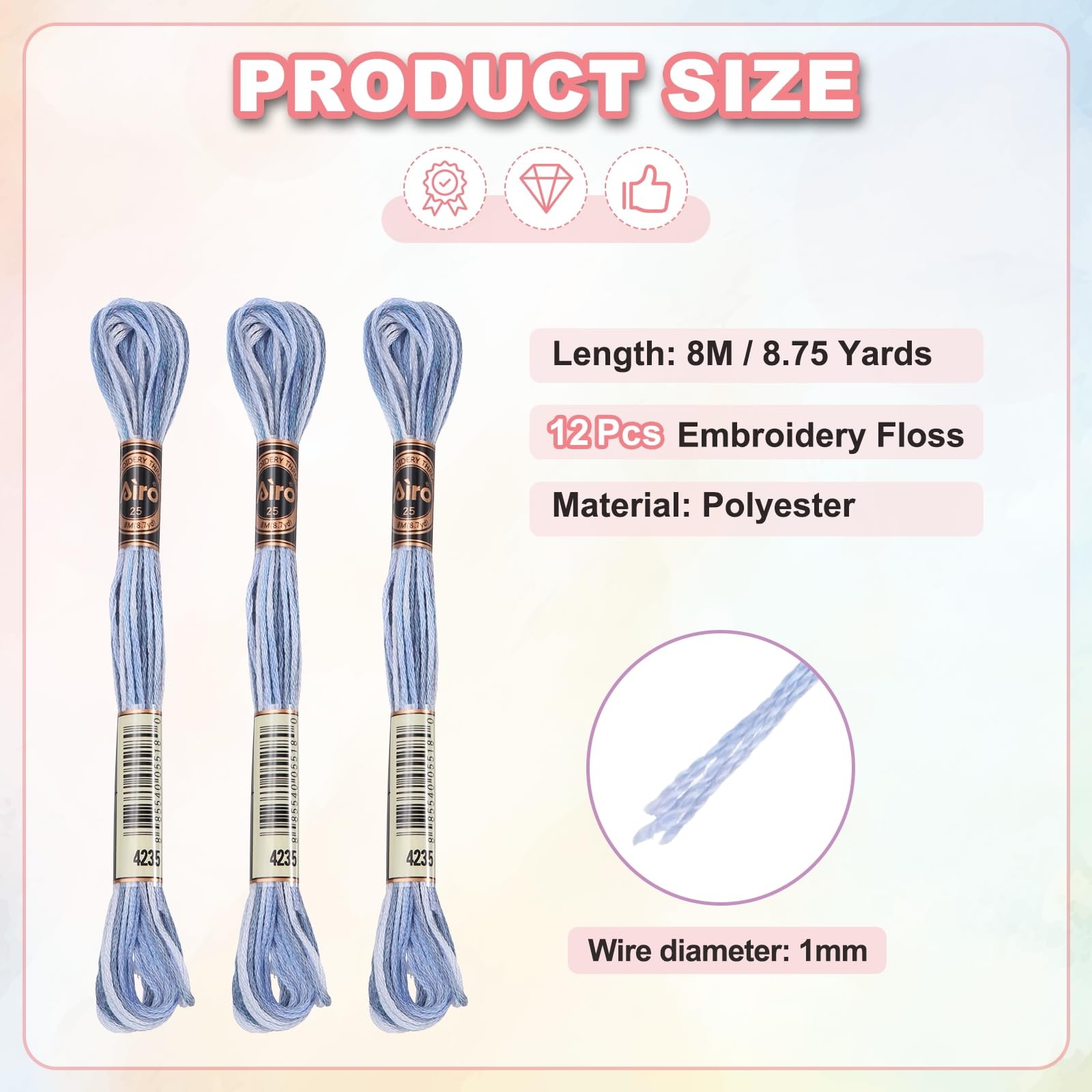 PATIKIL 12 Skeins Embroidery Floss, Polyester Embroidery Threads Bracelets String for Cross-Stitch Hand Embroidery, Blue Purple - Image 2