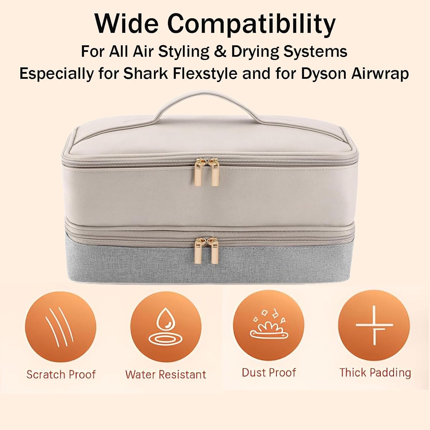 Travel Carrying Case for Shark FlexStyle, Double Layer Storage Case for Dyson Airwrap Hair Dryer Attachments, Waterproof PU Leather Accessories Tools Storage Bag