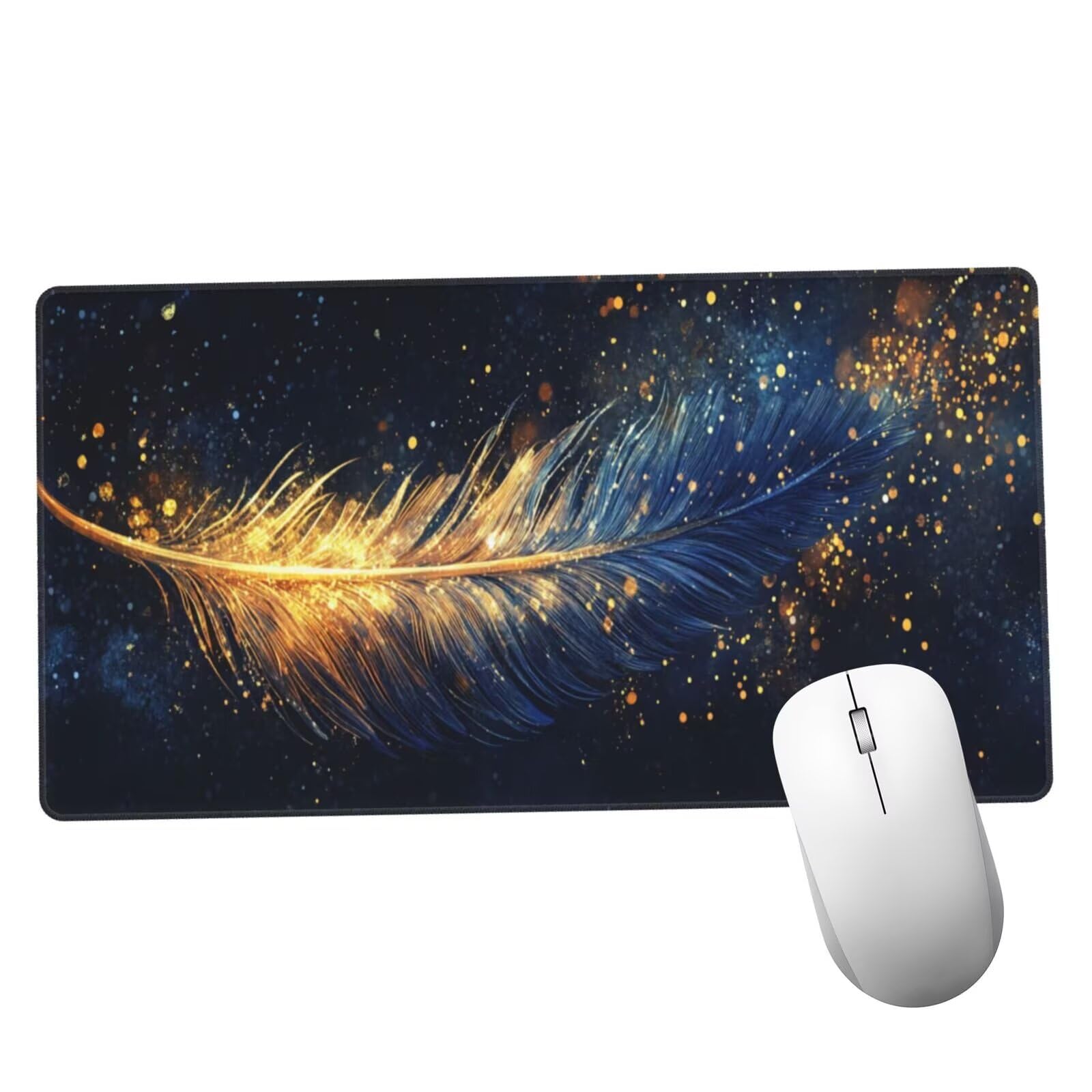 XXL czarna podkładka pod mysz z piórami mata na biurko 1600 x 800 x 3 mm zmywalna podkładka do gier na laptopa, z antypoślizgową gumową podkładką dla graczy, PC, pracowników biurowych Y429