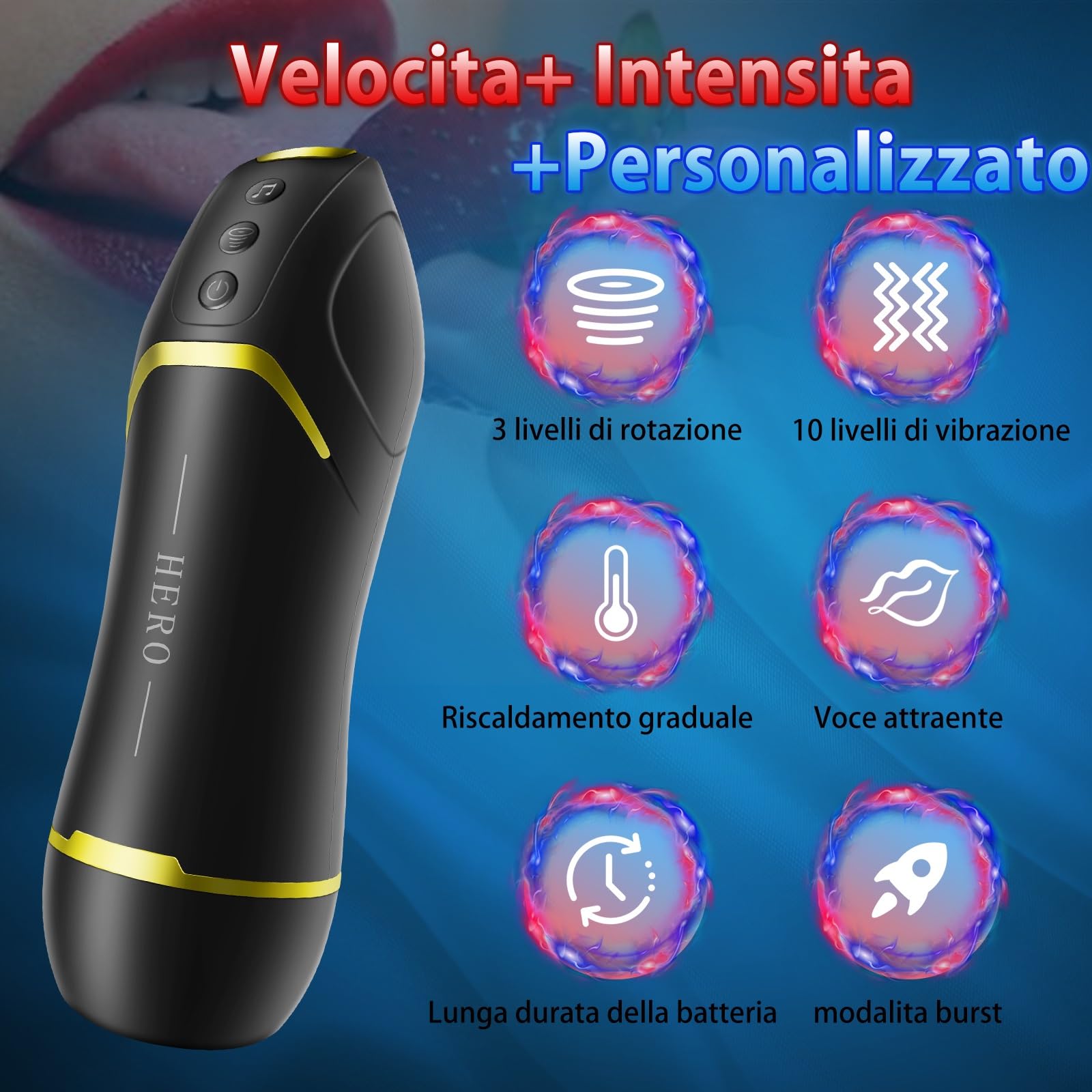 Masturbtore Uomo Automatico, con 10 modalità di vibrazione 3 frequenze del Sesso orale, 42° temperatura costante, Gemito Voice Stimolato Realistica 3D Sex Toysper Per Uomini