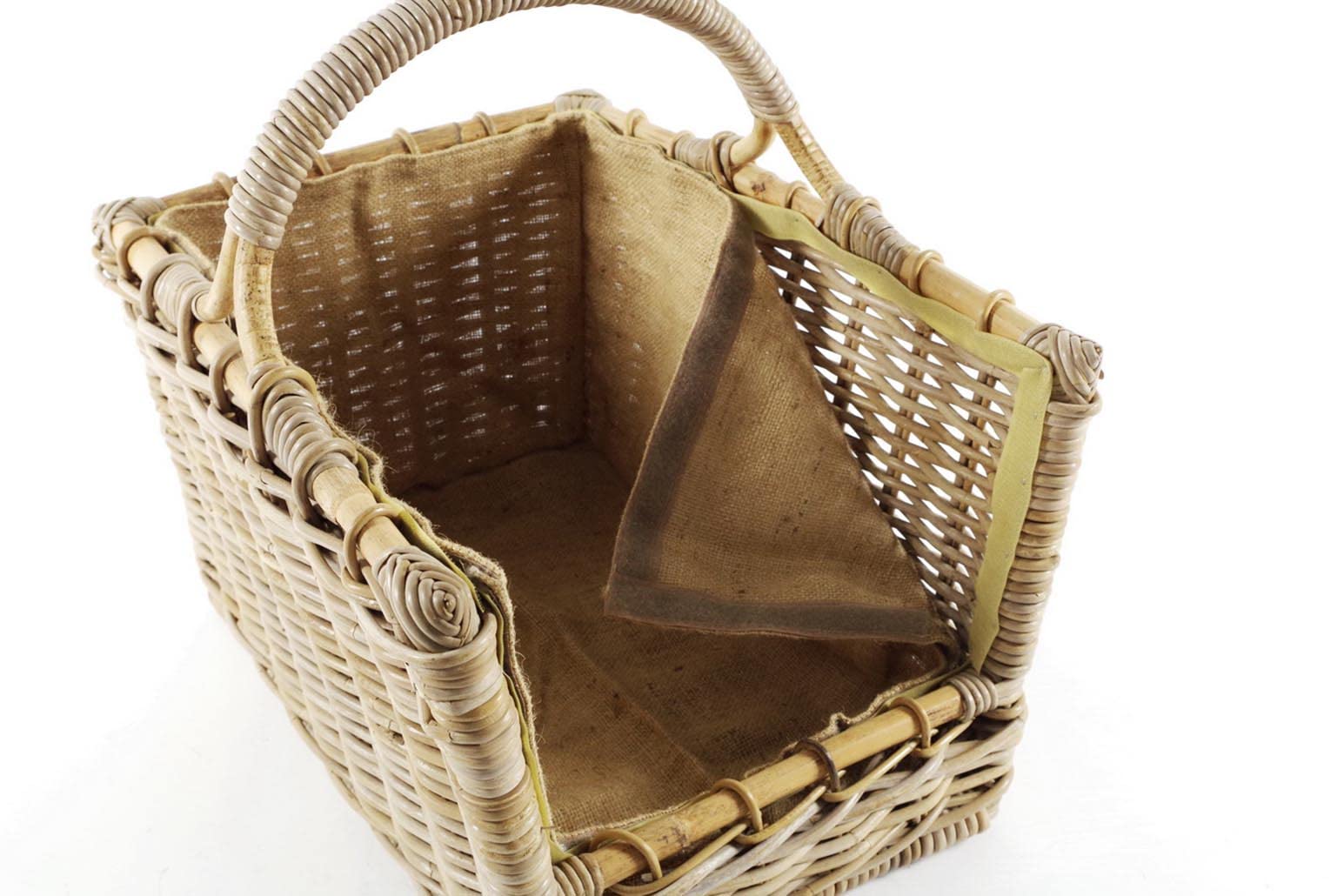 Kobolo Holztrage aus Rattan | 50x38x47 cm | grau | stabiler Kaminholzkorb mit Griff & Stoffeinsatz | robuster Holzkorb geflochten für Brennholz, Kaminholz & Feuerholz | dekorative Holzaufbewahrung