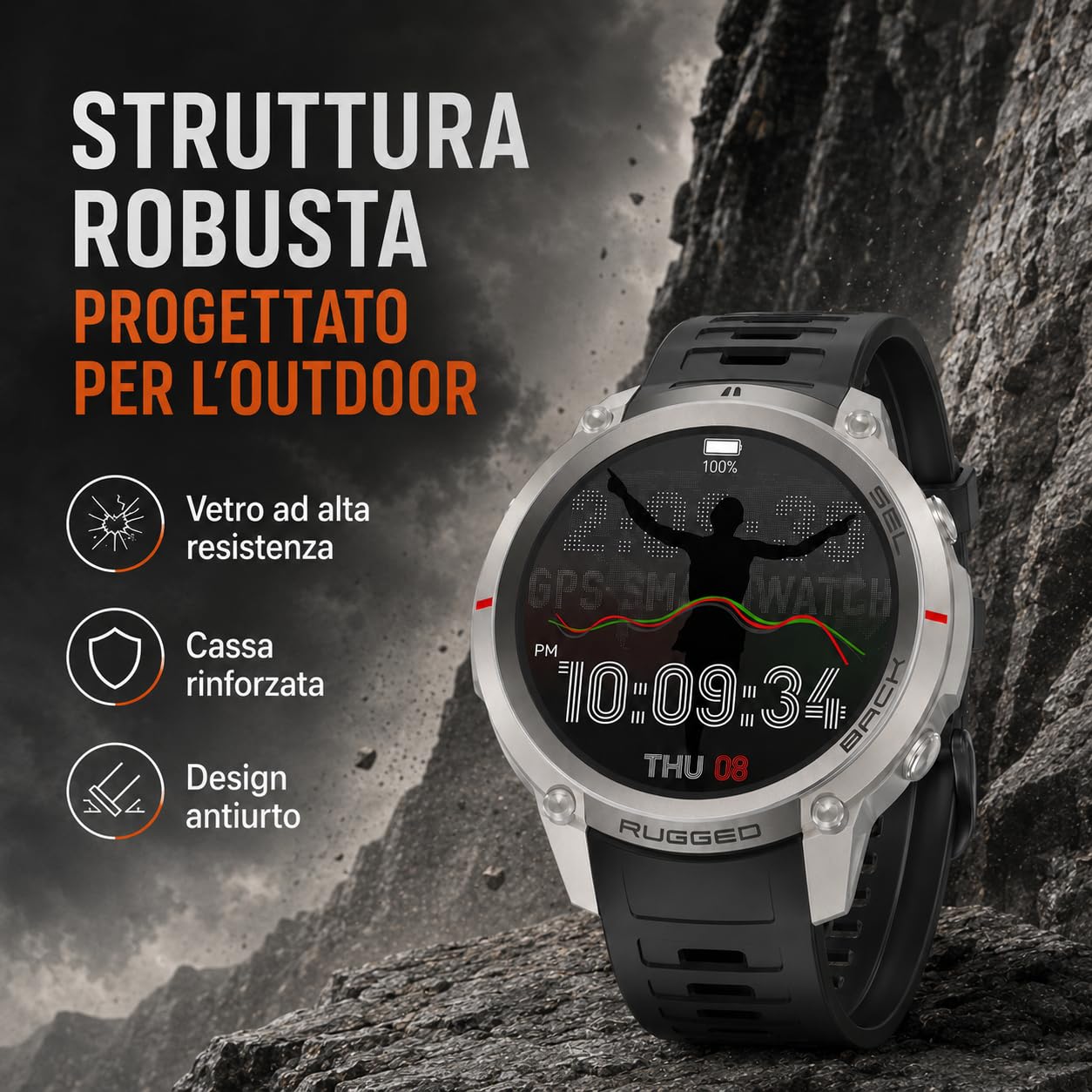 Reloj inteligente GPS con mapas fuera de línea, brújula, altímetro, tiempo – Reloj con pantalla AMOLED de 1,43 pulgadas, impermeable 50 m, monitor de corazón/oxígeno/presión, correa de gel de