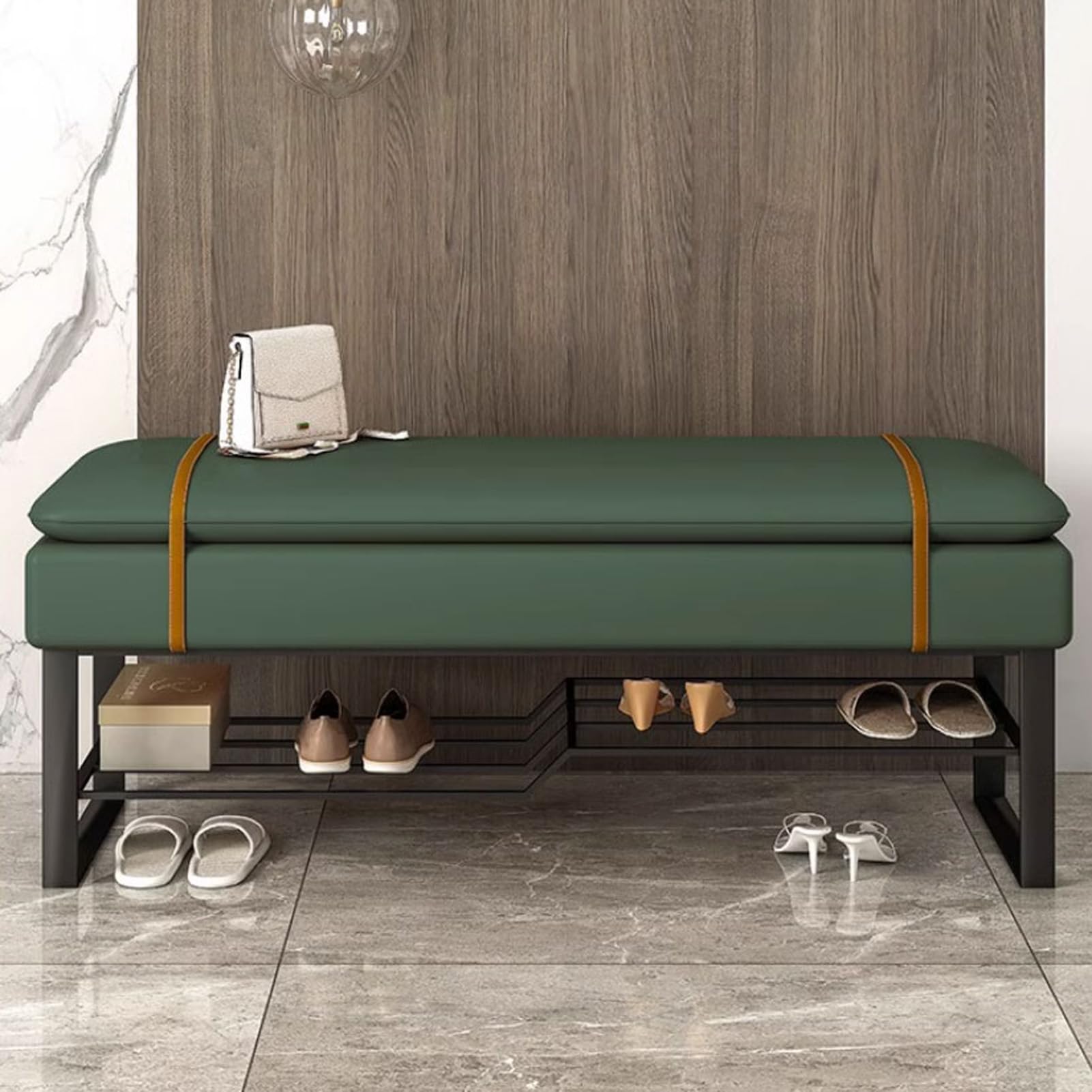 Banc d'entrée avec étagère à chaussures à deux niveaux et assise repose-pieds confortable