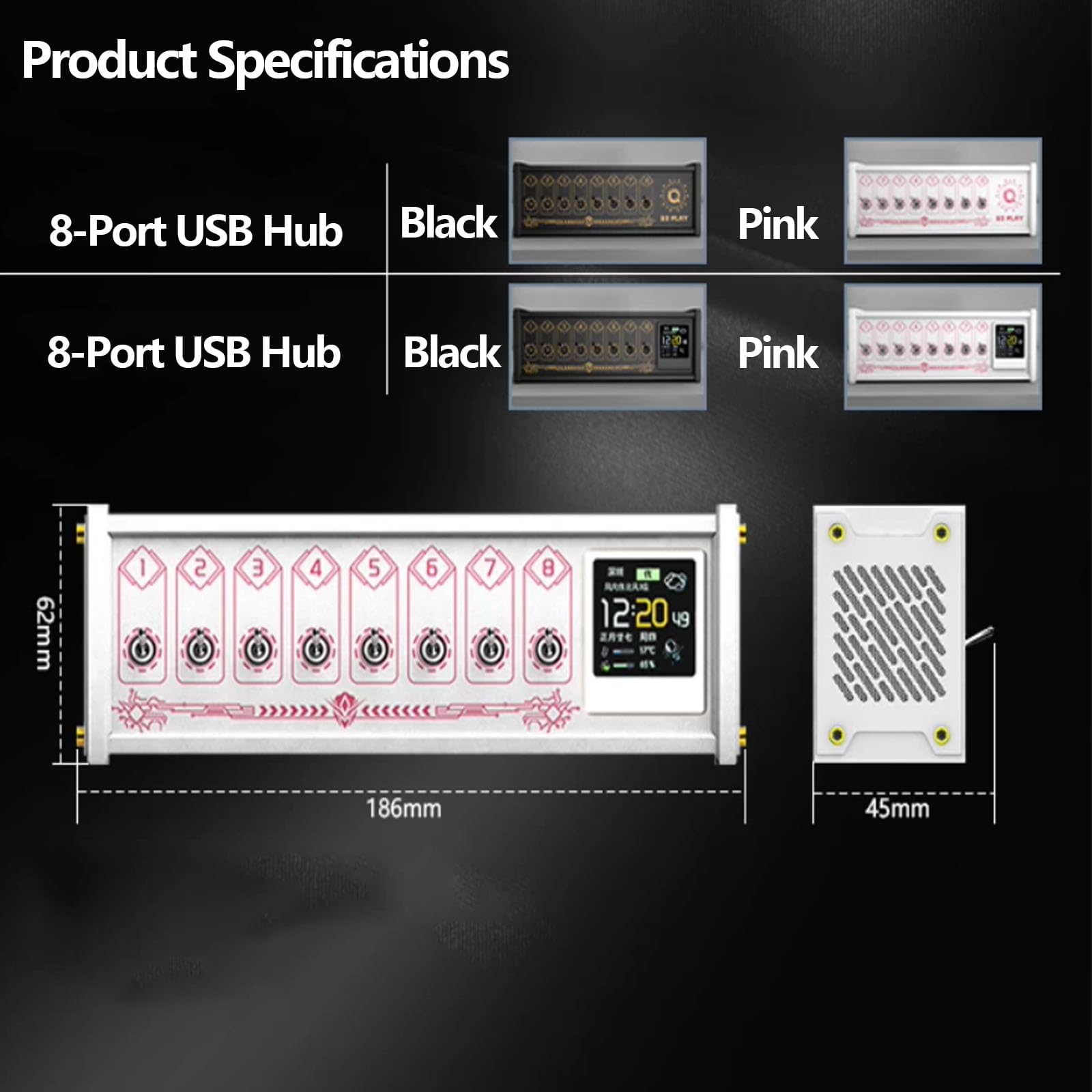 COYEUX Switcher USB da Scrivania A 8 Porte, Hub USB da 36 W con Docking Station, Display E Interruttori Individuali, Alimentazione Portatile da Viaggio, Trasmissione Dati Veloce per White