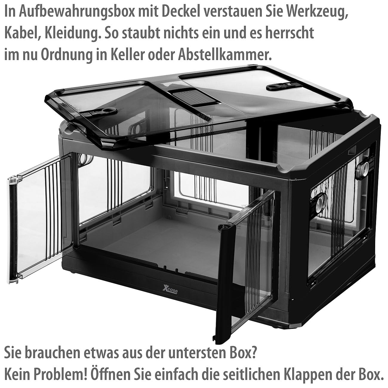 Xcase Box: Faltbare Rollbox mit Deckel und Türen, 85 Liter, schwarz (Faltbare Boxen, Stauboxen, Regal)