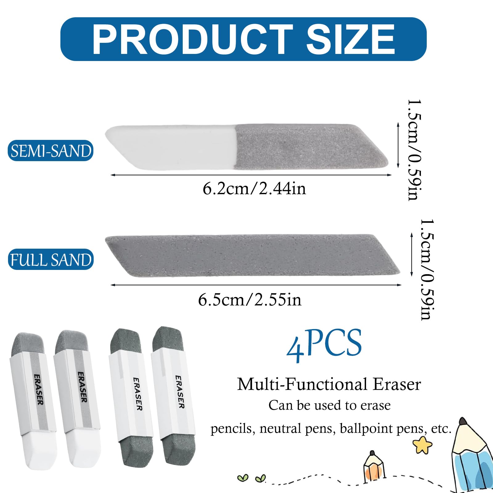 4 Pcs Ink Eraser, Stationery Supplies, Sand Rubber Eraser, Rubbers Erasers, Office School Supplies for Erasing Ink Pen Ballpoint Pen - Image 2