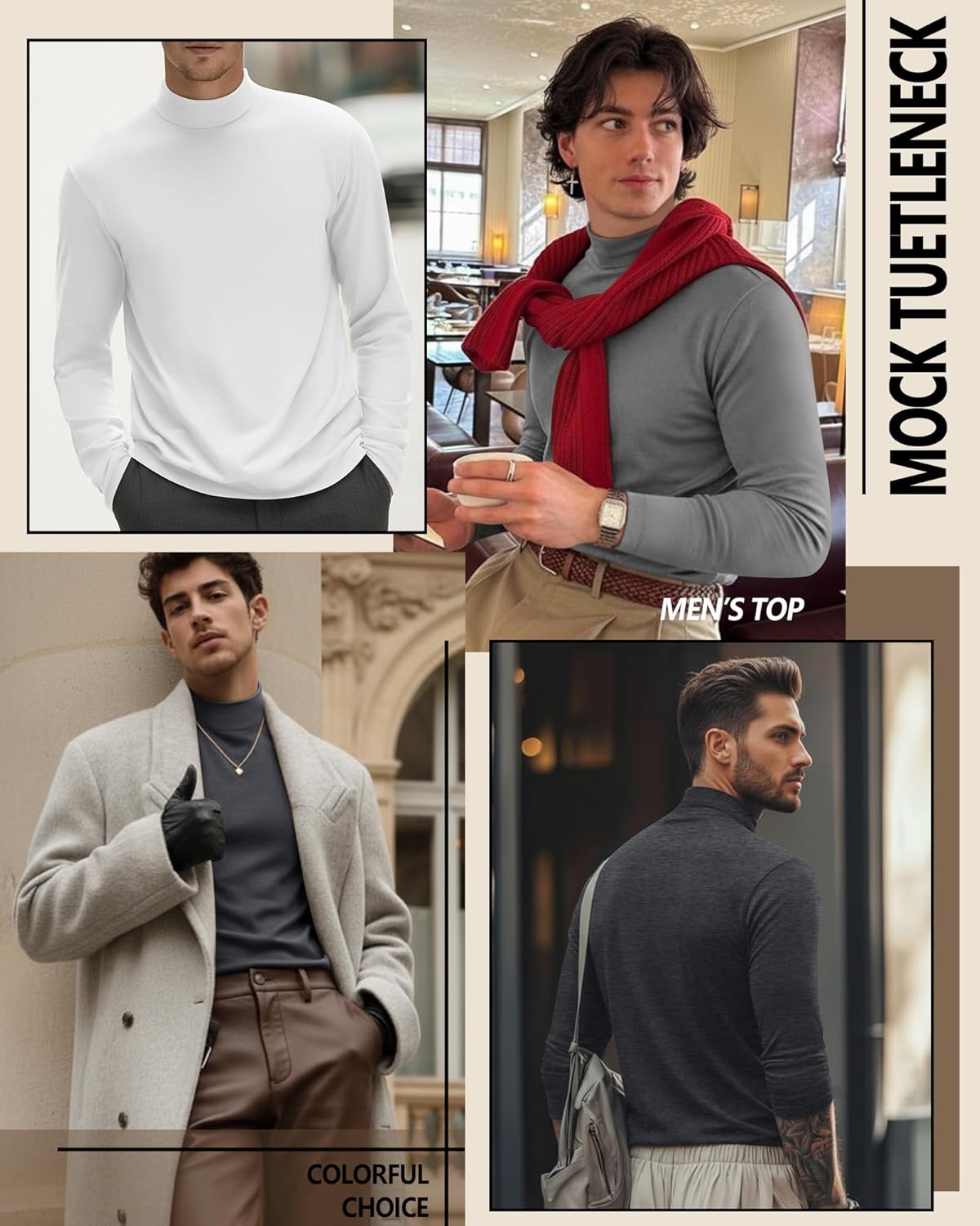 6 Pack Mens Mock Turtleneck Long Sleeve Shirts Thermal Mock Neck Pullover Sweater Tops Fitted Lightweight Undershirt - Image 2
