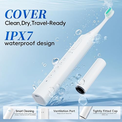 Miniatura 8 de SEIGA Cepillo de dientes eléctrico sónico para adultos, 5 modos de limpieza y 3 intensidades, cepillo de dientes inteligente recargable con 2