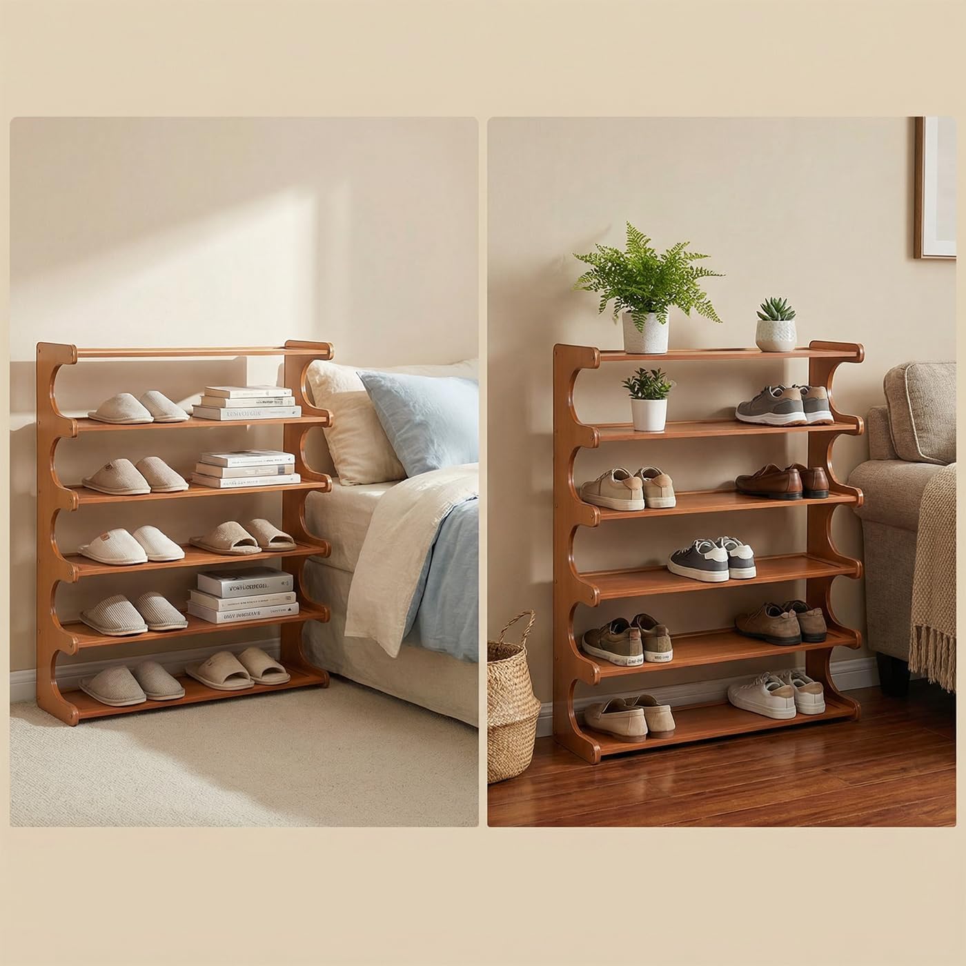 Shoe Rack,6 Tier Shoe Organizer Storage Shelf,Bamboo Narrow Shoe Closet,Small Space Shoe Rack,for Entryway Closet 26.77×7.48×32inch